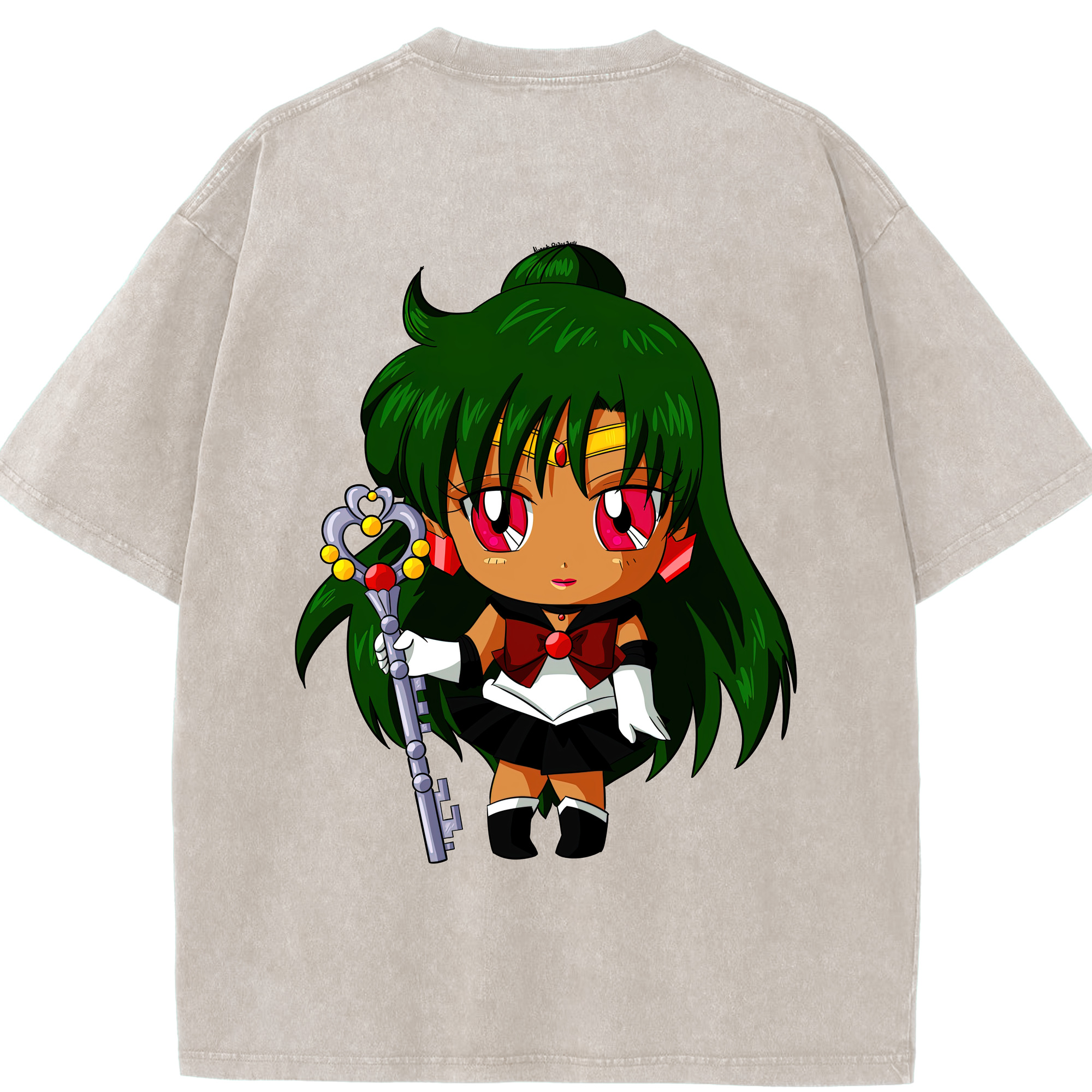 （画像用） 美少女戦士セーラームーン 冥王せつな Sailor Moon Meiou Setsuna 綿100% ヴィンテージ風 半袖Tシャツ（背面プリント）