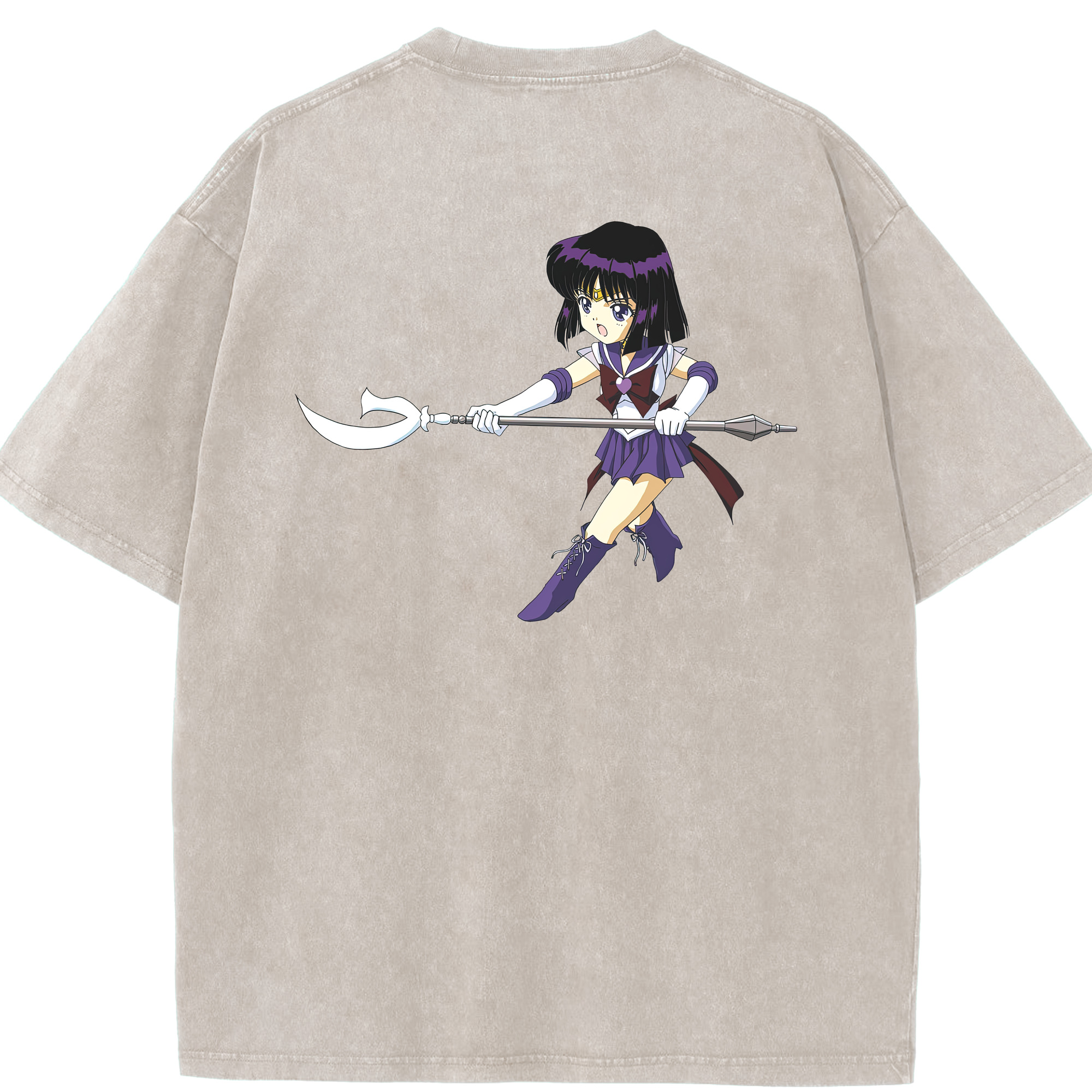 （画像用） 美少女戦士セーラームーン 土萠ほたる Sailor Moon Tomoe Hotaru （セーラーサターン；Sailor Saturn） 綿100% ヴィンテージ風 半袖Tシャツ（背面プリント）