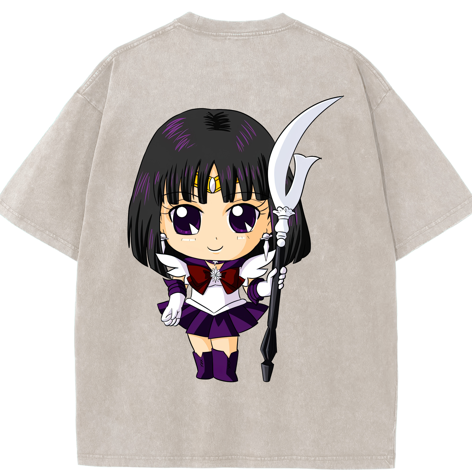（画像用） 美少女戦士セーラームーン 土萠ほたる Sailor Moon Tomoe Hotaru （セーラーサターン；Sailor Saturn） 綿100% ヴィンテージ風 半袖Tシャツ（背面プリント）