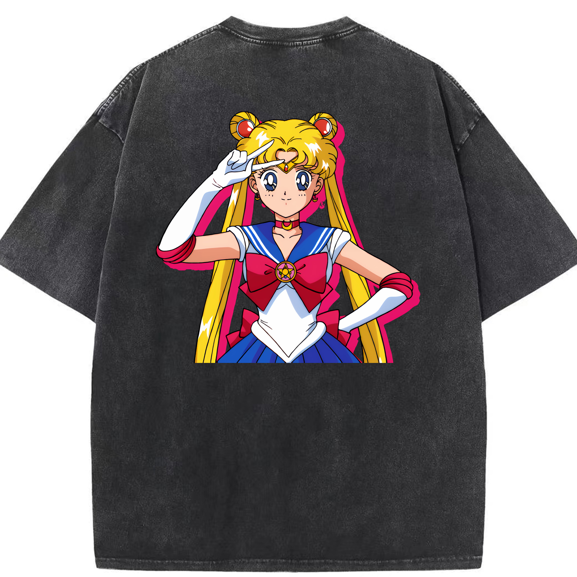 （画像用） 美少女戦士セーラームーン 月野 うさぎ つきの うさぎ Sailor Moon Tsukino Usagi 綿100% ヴィンテージ風 半袖Tシャツ（背面プリント）