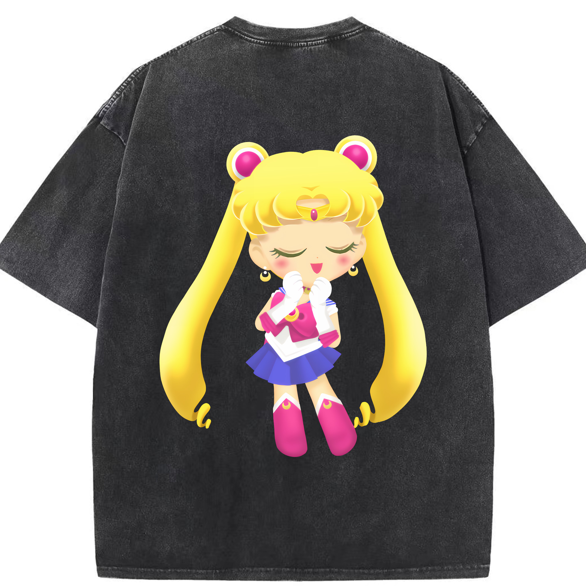 （画像用） 美少女戦士セーラームーン 月野 うさぎ つきの うさぎ Sailor Moon Tsukino Usagi 綿100% ヴィンテージ風 半袖Tシャツ（背面プリント）
