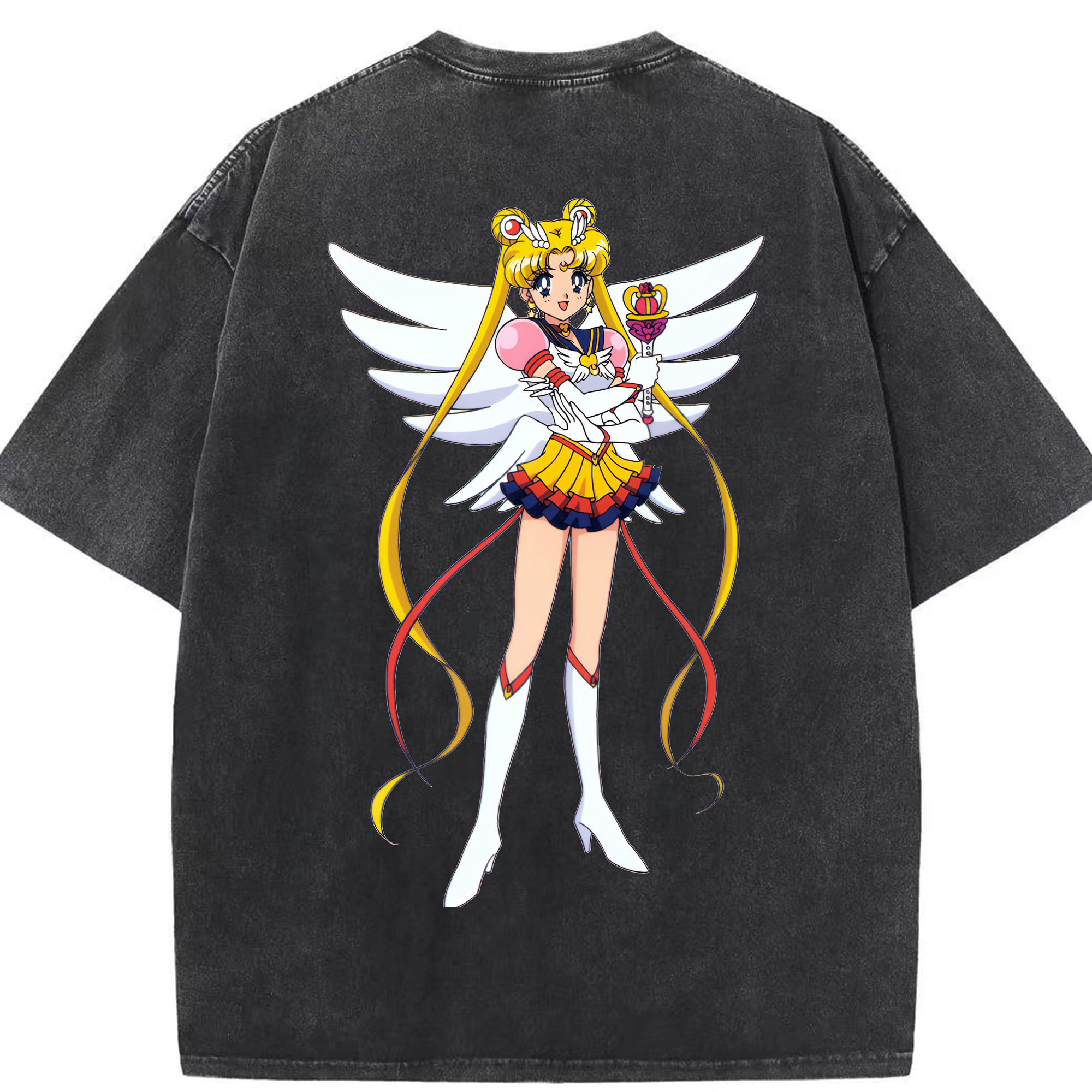 （画像用） 美少女戦士セーラームーン 月野 うさぎ つきの うさぎ Sailor Moon Tsukino Usagi 綿100% ヴィンテージ風 半袖Tシャツ（背面プリント）