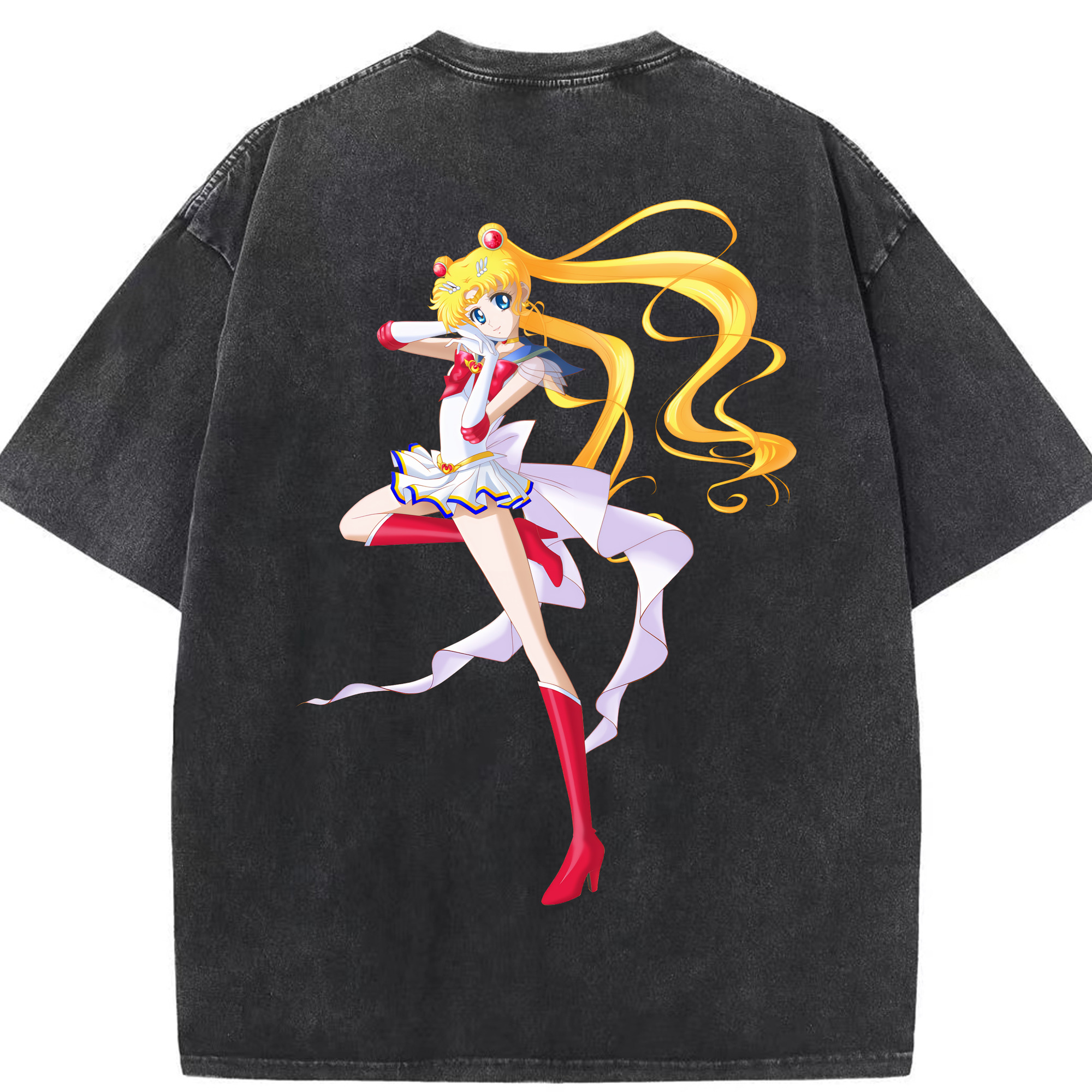 （画像用） 美少女戦士セーラームーン 月野 うさぎ つきの うさぎ Sailor Moon Tsukino Usagi 綿100% ヴィンテージ風 半袖Tシャツ（背面プリント）