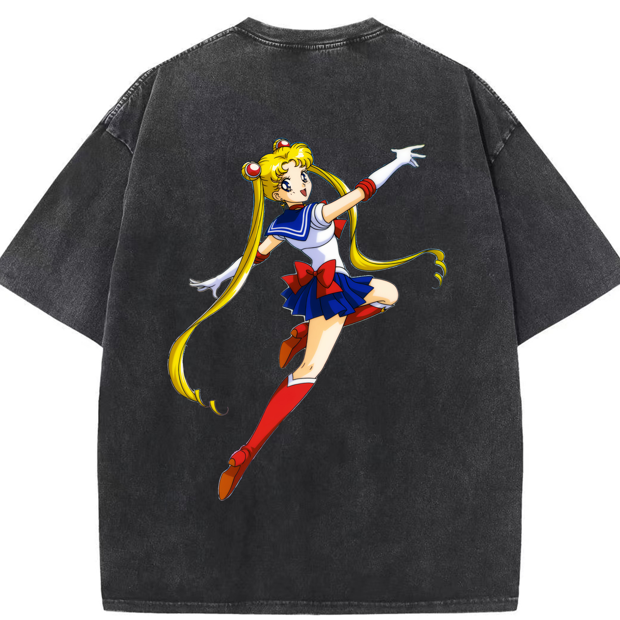 （画像用） 美少女戦士セーラームーン 月野 うさぎ つきの うさぎ Sailor Moon Tsukino Usagi 綿100% ヴィンテージ風 半袖Tシャツ（背面プリント）
