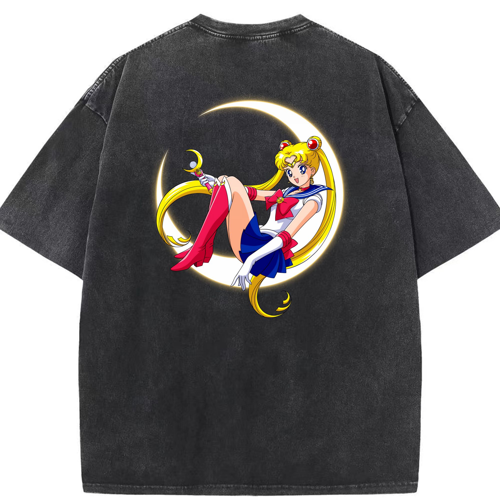 （画像用） 美少女戦士セーラームーン 月野 うさぎ つきの うさぎ Sailor Moon Tsukino Usagi 綿100% ヴィンテージ風 半袖Tシャツ（背面プリント）