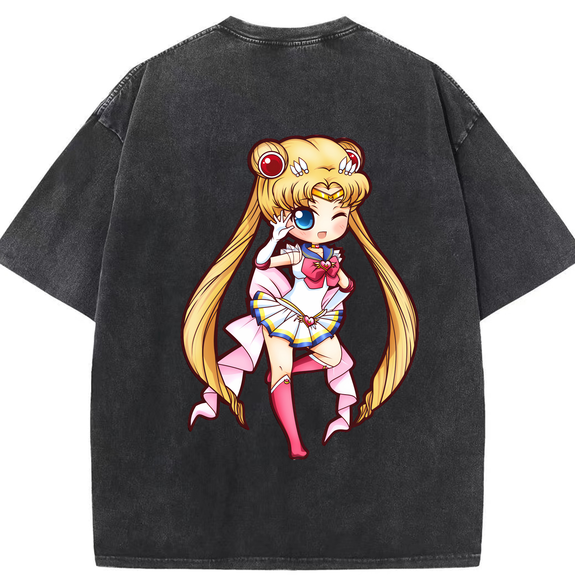 （画像用） 美少女戦士セーラームーン 月野 うさぎ つきの うさぎ Sailor Moon Tsukino Usagi 綿100% ヴィンテージ風 半袖Tシャツ（背面プリント）
