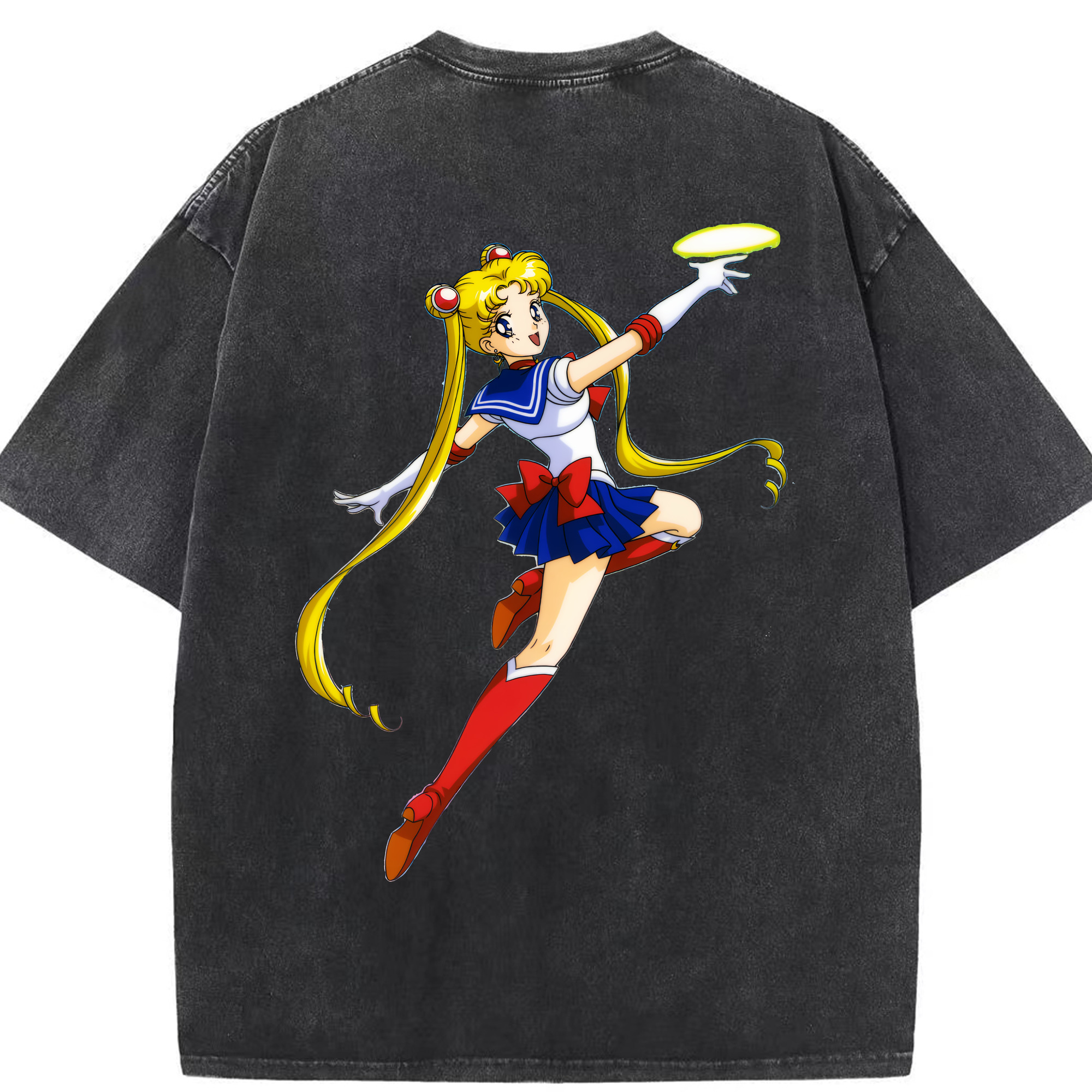 （画像用） 美少女戦士セーラームーン 月野 うさぎ つきの うさぎ Sailor Moon Tsukino Usagi 綿100% ヴィンテージ風 半袖Tシャツ（背面プリント）