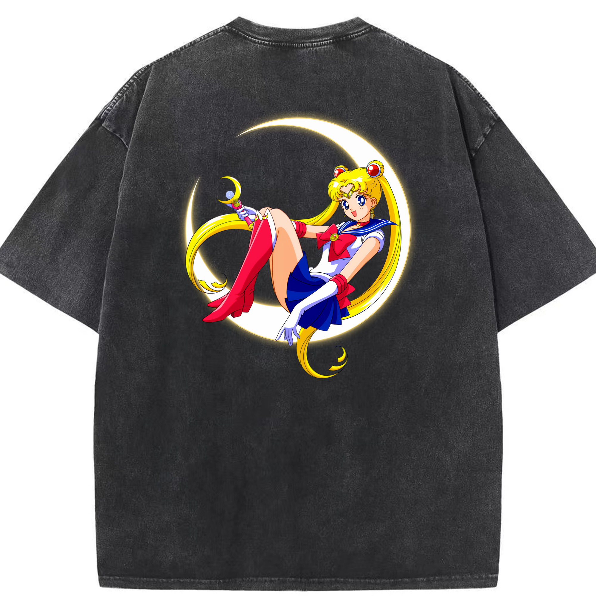 （画像用） 美少女戦士セーラームーン 月野 うさぎ つきの うさぎ Sailor Moon Tsukino Usagi 綿100% ヴィンテージ風 半袖Tシャツ（背面プリント）