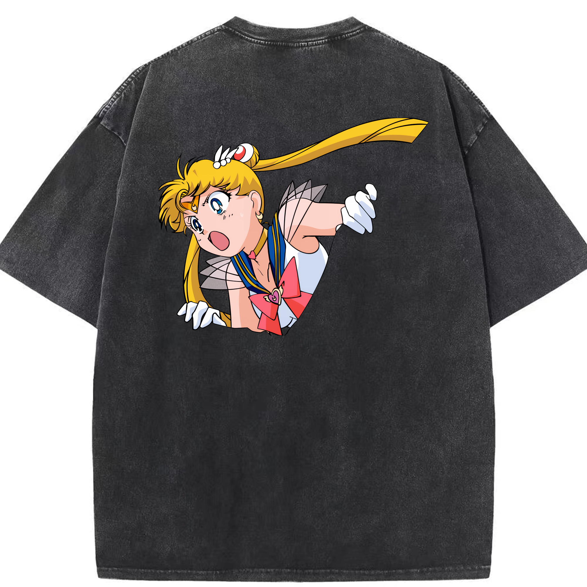（画像用） 美少女戦士セーラームーン 月野 うさぎ つきの うさぎ Sailor Moon Tsukino Usagi 綿100% ヴィンテージ風 半袖Tシャツ（背面プリント）