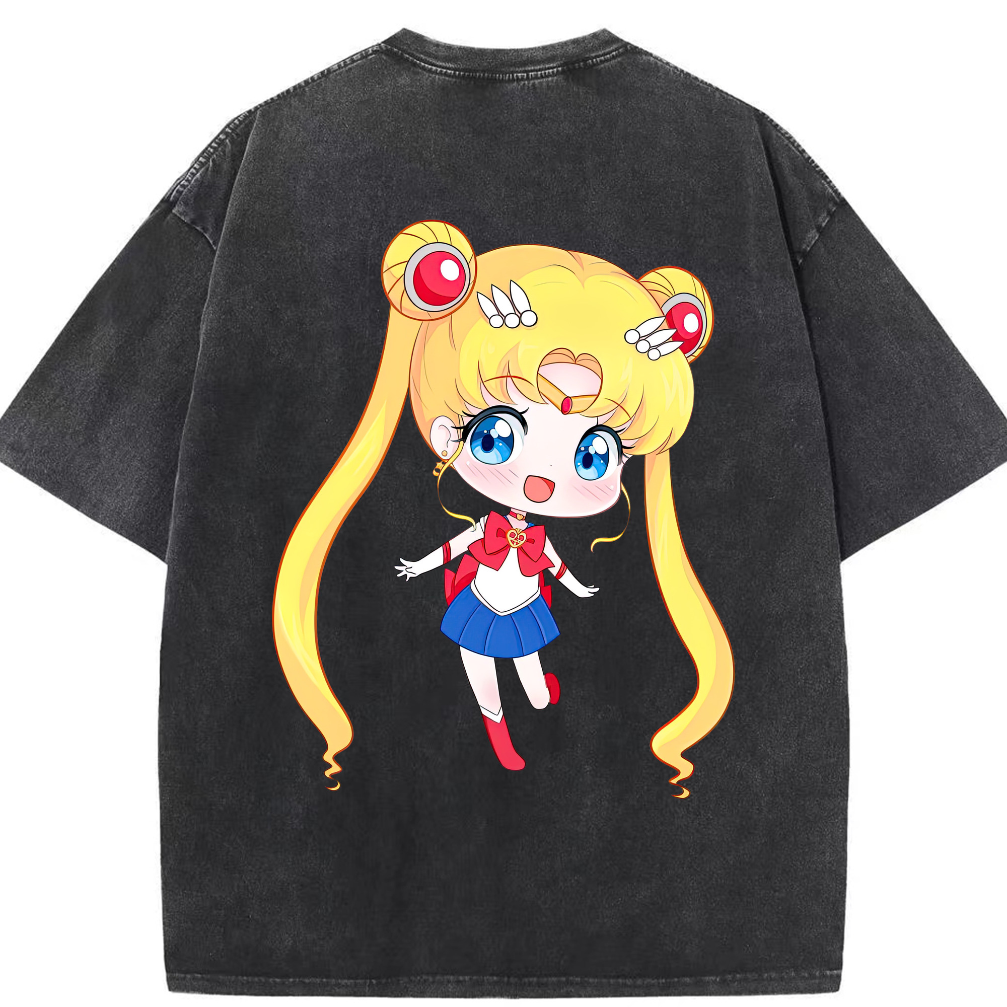 （画像用） 美少女戦士セーラームーン 月野 うさぎ つきの うさぎ Sailor Moon Tsukino Usagi 綿100% ヴィンテージ風 半袖Tシャツ（背面プリント）