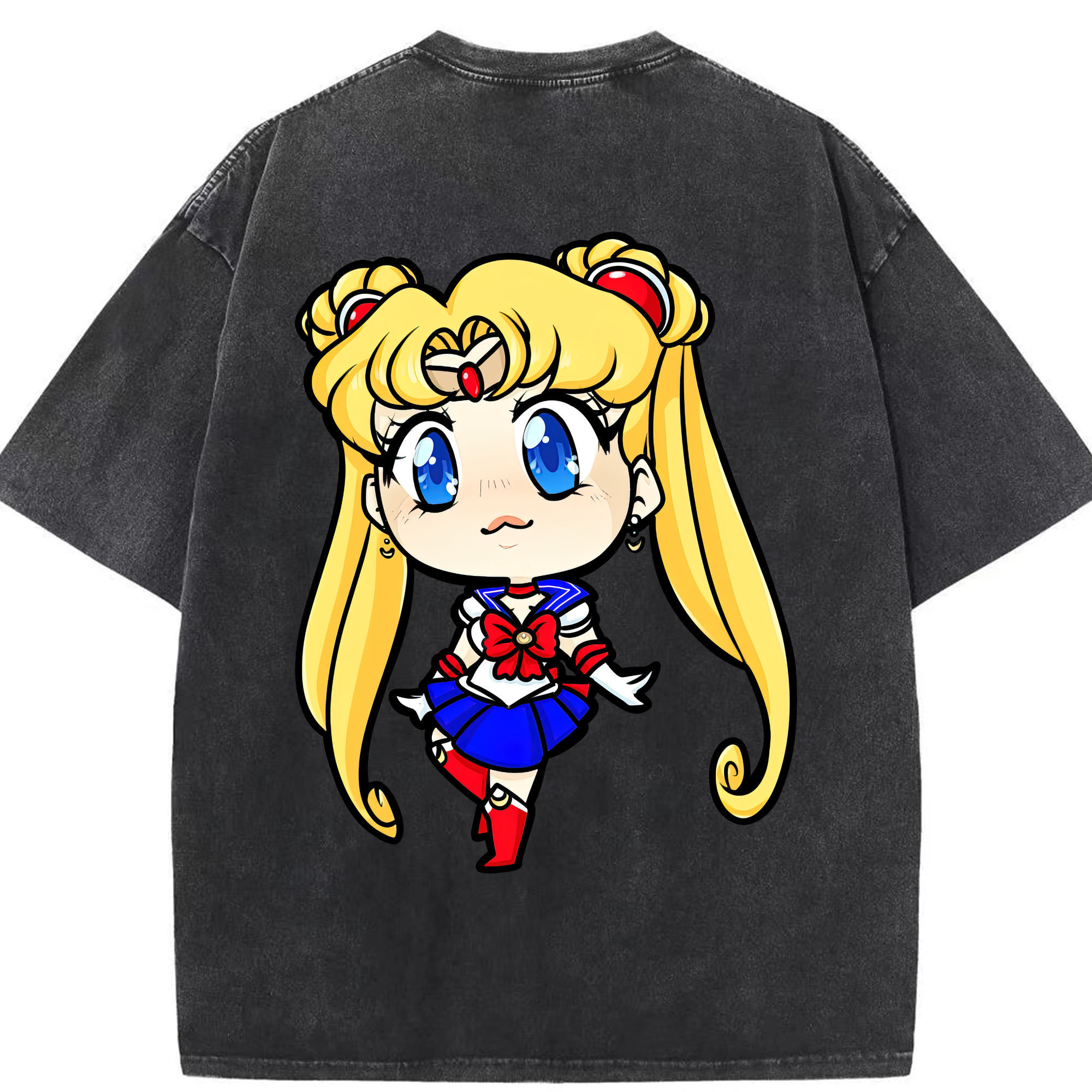 （画像用） 美少女戦士セーラームーン 月野 うさぎ つきの うさぎ Sailor Moon Tsukino Usagi 綿100% ヴィンテージ風 半袖Tシャツ（背面プリント）