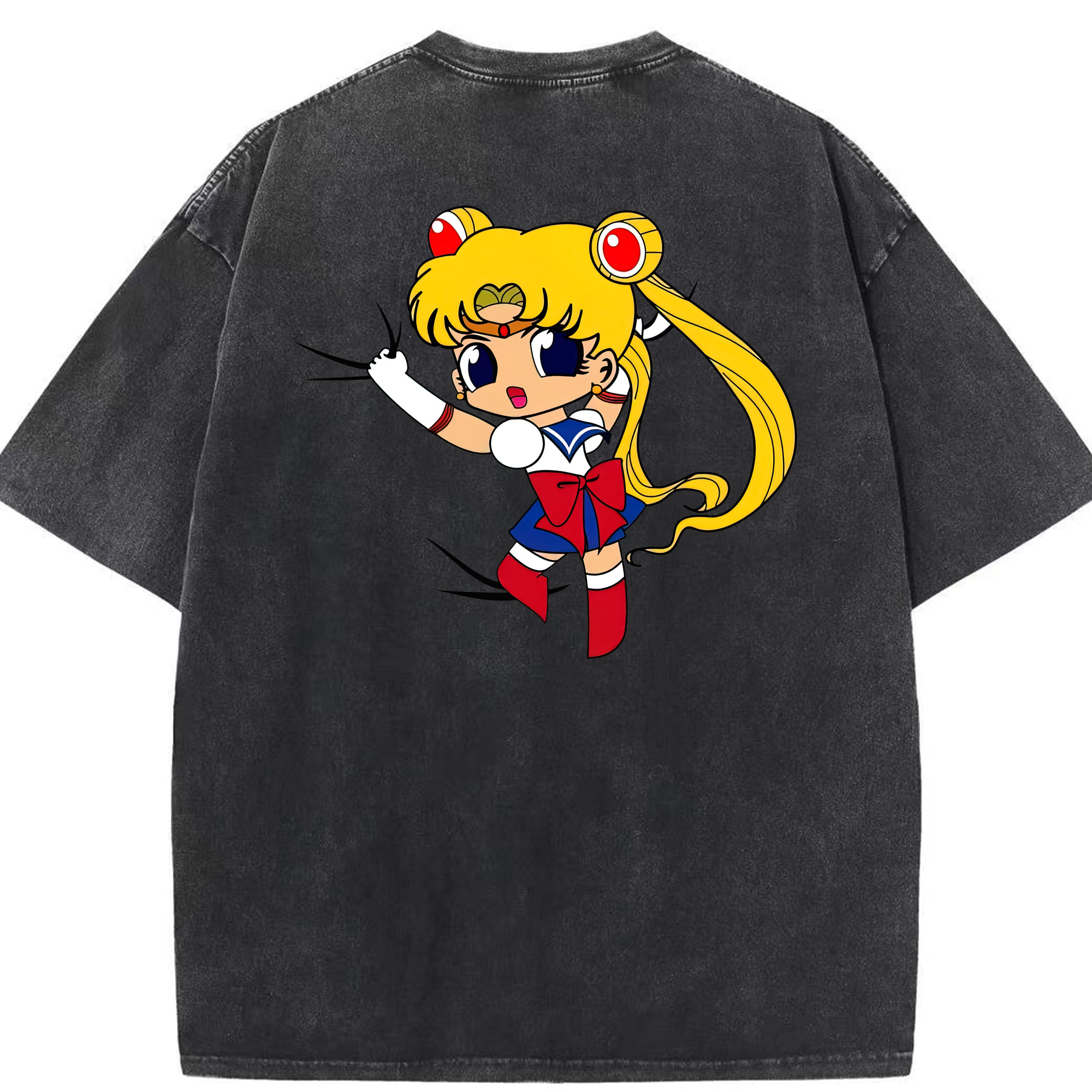 （画像用） 美少女戦士セーラームーン 月野 うさぎ つきの うさぎ Sailor Moon Tsukino Usagi 綿100% ヴィンテージ風 半袖Tシャツ（背面プリント）