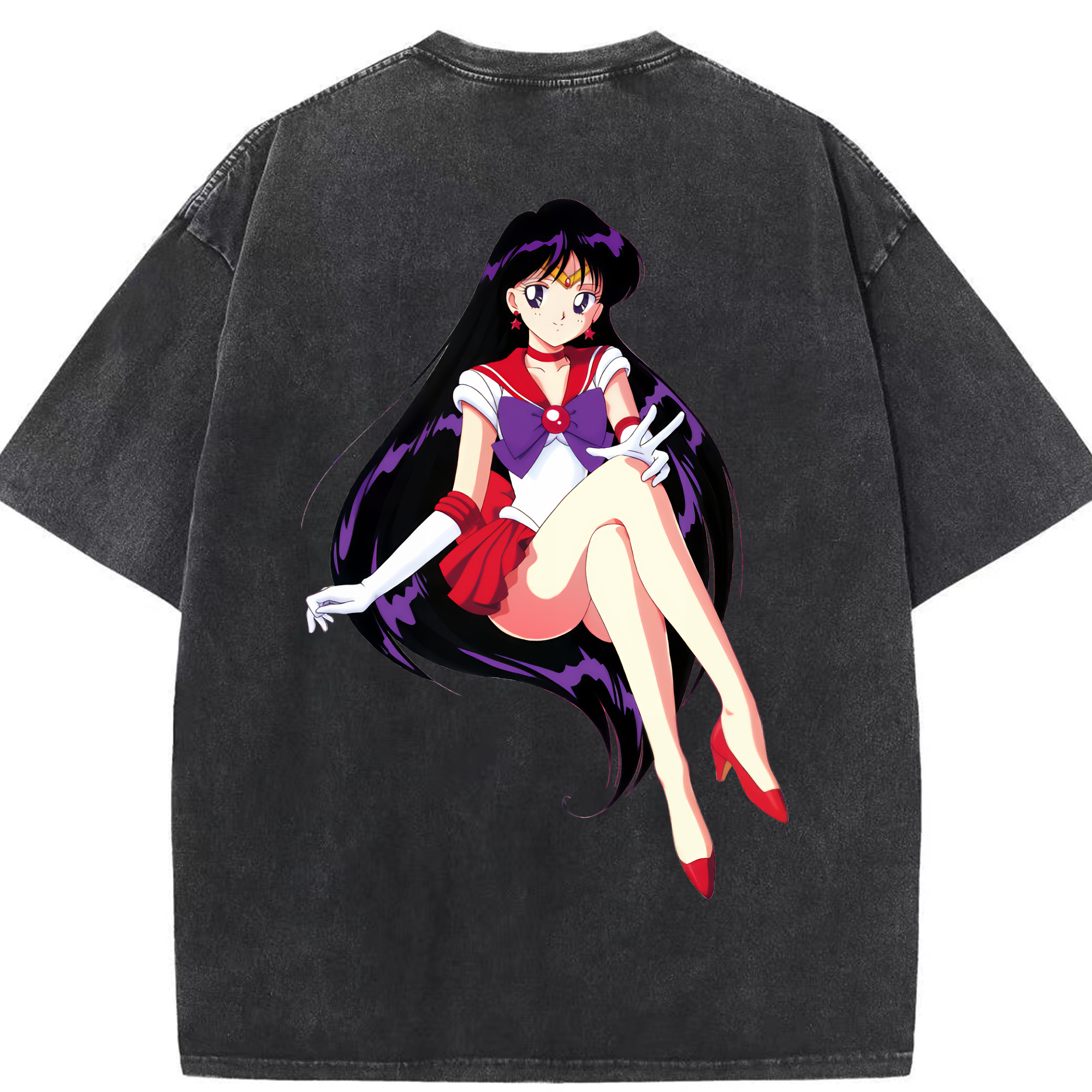 （画像用） 美少女戦士セーラームーン 火野レイ ひの レイ Sailor Moon Hino Rei （セーラーマーズ,Sailor Mars） 綿100% ヴィンテージ風 半袖Tシャツ（背面プリント）