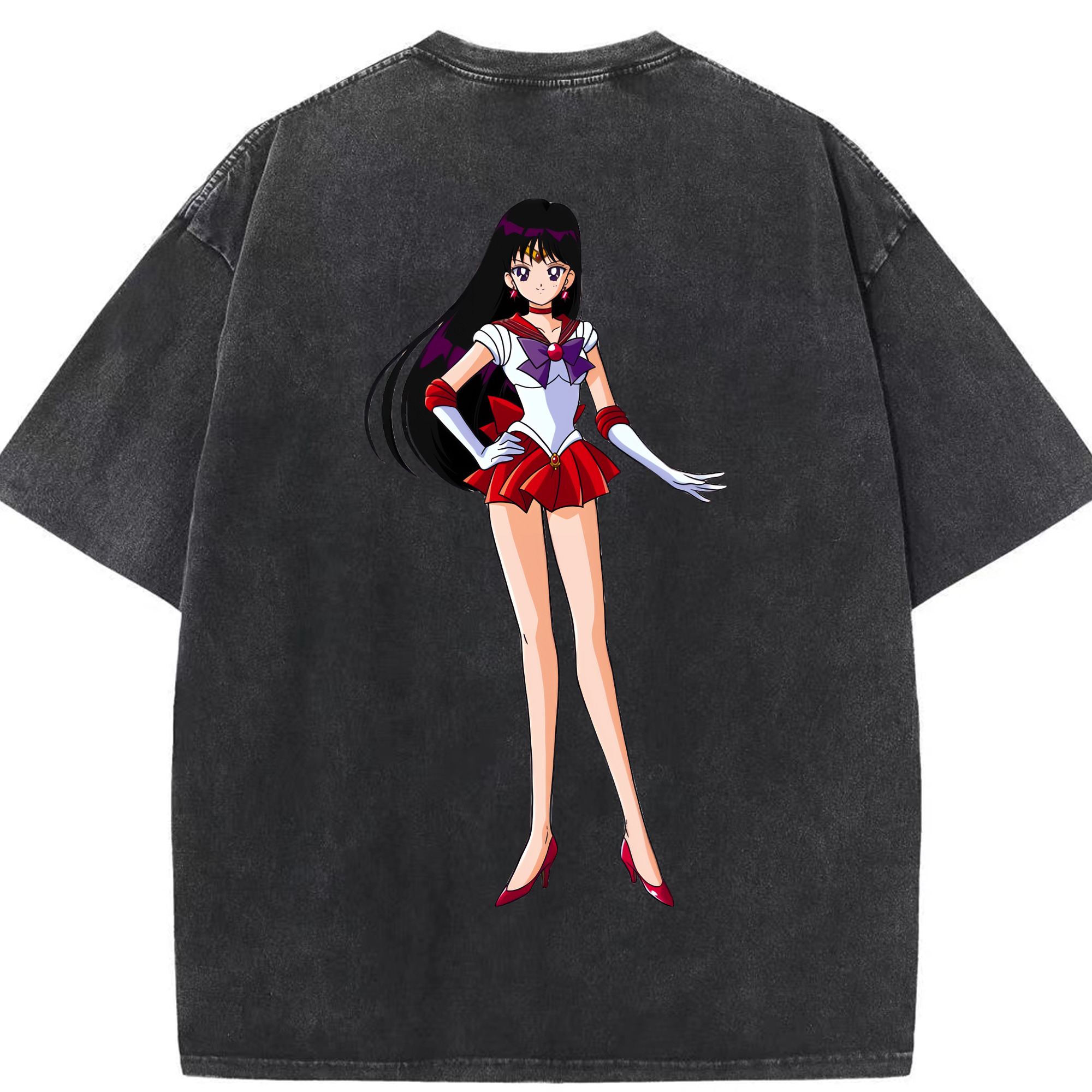 （画像用） 美少女戦士セーラームーン 火野レイ ひの レイ Sailor Moon Hino Rei （セーラーマーズ,Sailor Mars） 綿100% ヴィンテージ風 半袖Tシャツ（背面プリント）