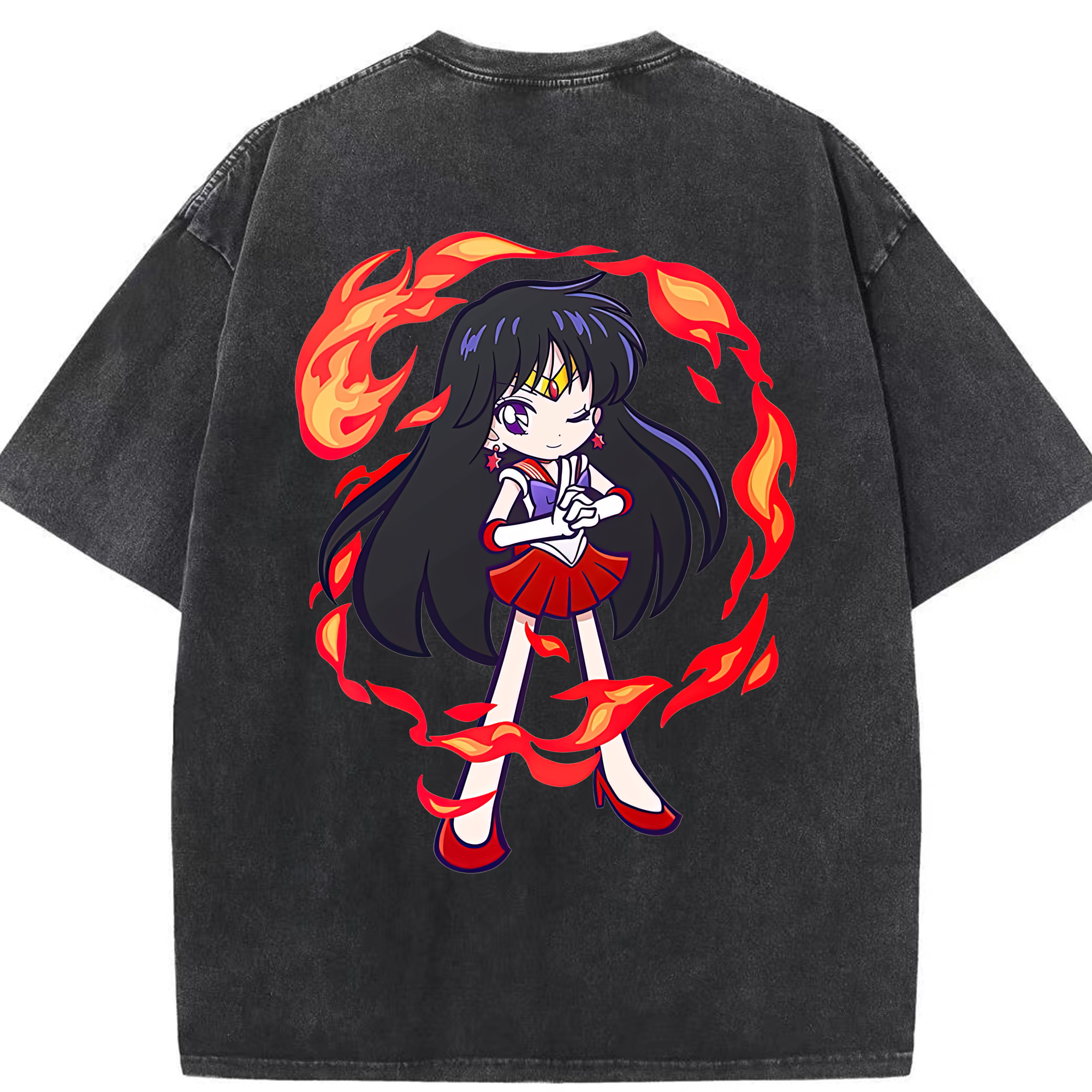 （画像用） 美少女戦士セーラームーン 火野レイ ひの レイ Sailor Moon Hino Rei （セーラーマーズ,Sailor Mars） 綿100% ヴィンテージ風 半袖Tシャツ（背面プリント）