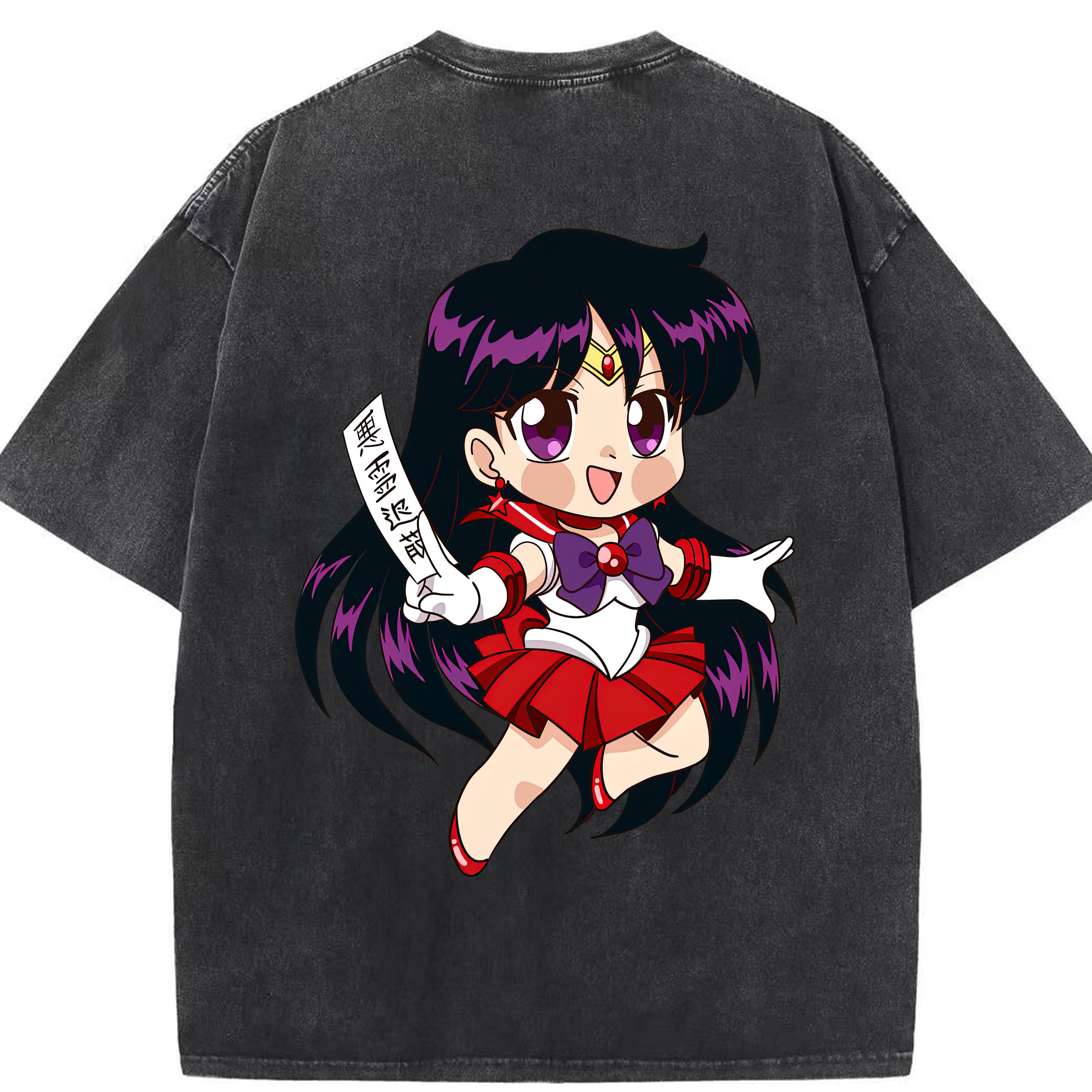 （画像用） 美少女戦士セーラームーン 火野レイ ひの レイ Sailor Moon Hino Rei （セーラーマーズ,Sailor Mars） 綿100% ヴィンテージ風 半袖Tシャツ（背面プリント）