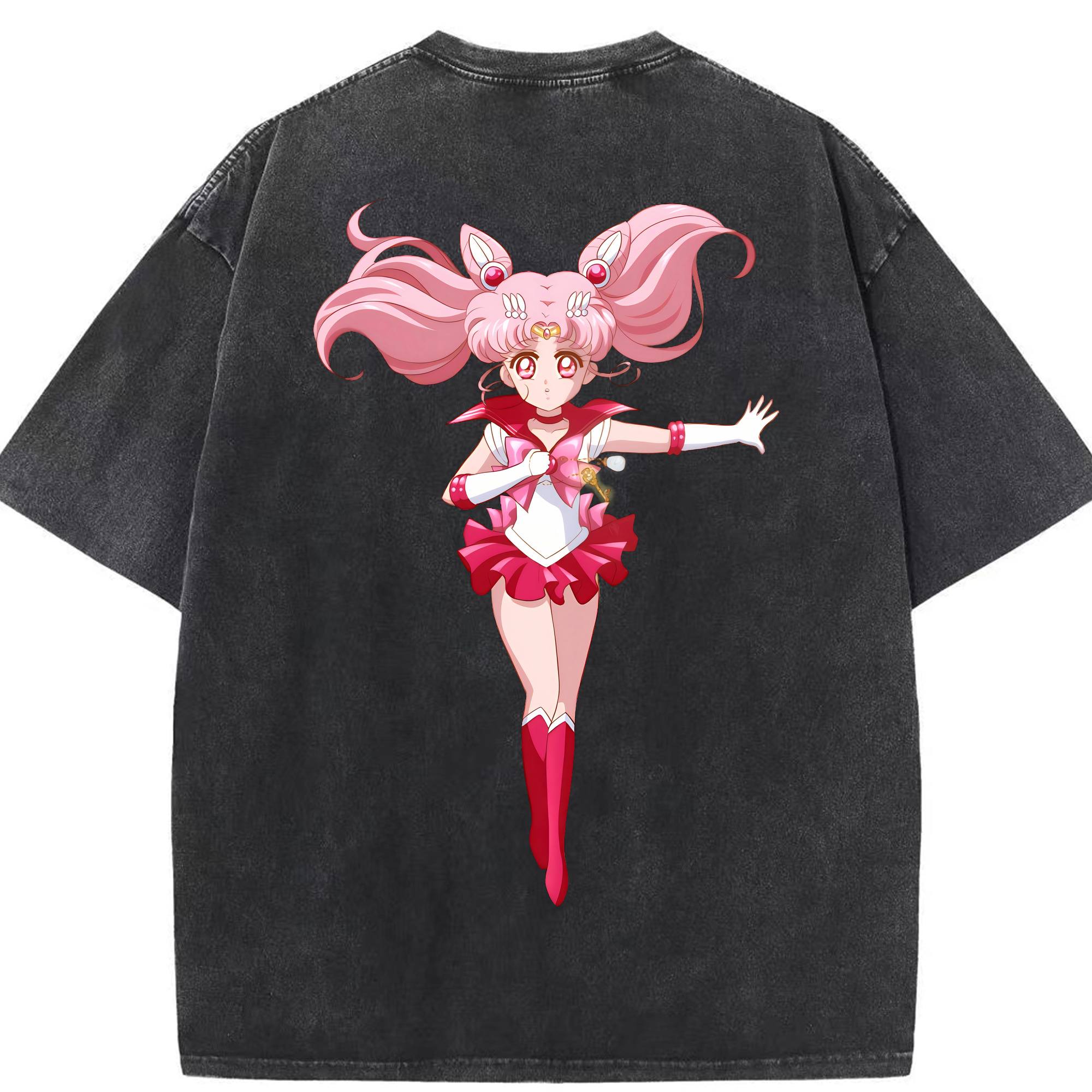 （画像用） 美少女戦士セーラームーン ちびうさ Sailor Moon Chibiusa Tsukino Usagi Small Lady Serenity 綿100% ヴィンテージ風 半袖Tシャツ（背面プリント）