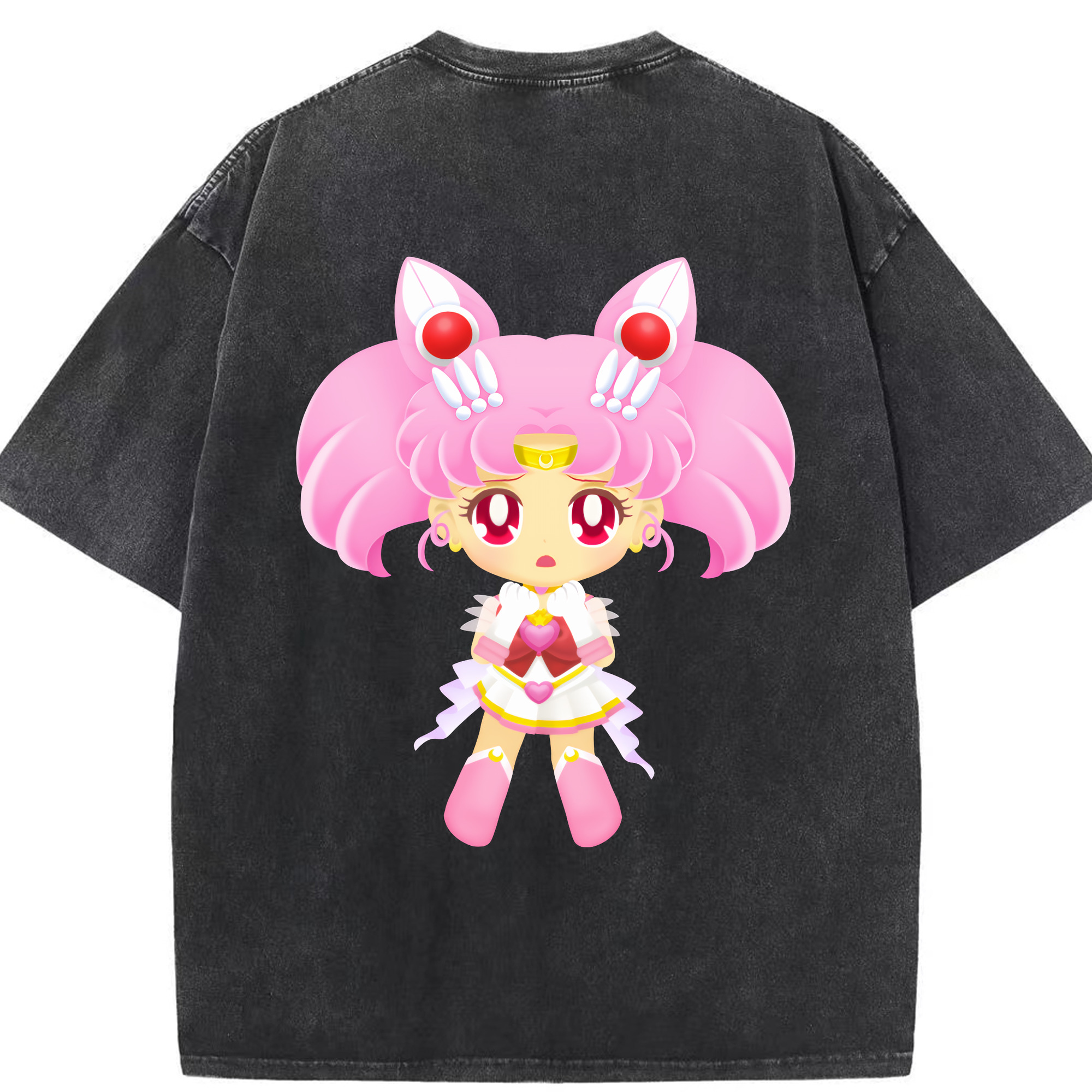 （画像用） 美少女戦士セーラームーン ちびうさ Sailor Moon Chibiusa Tsukino Usagi Small Lady Serenity 綿100% ヴィンテージ風 半袖Tシャツ（背面プリント）