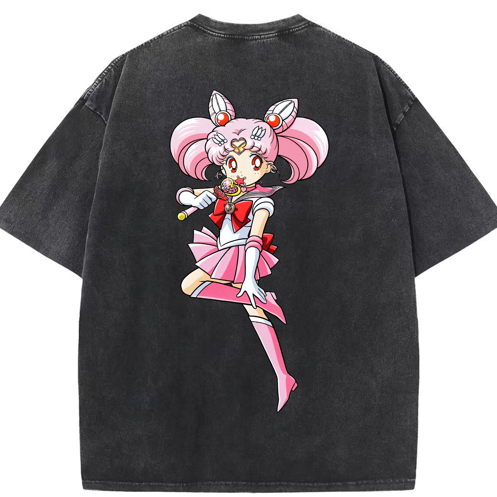 （画像用） 美少女戦士セーラームーン ちびうさ Sailor Moon Chibiusa Tsukino Usagi Small Lady Serenity 綿100% ヴィンテージ風 半袖Tシャツ（背面プリント）