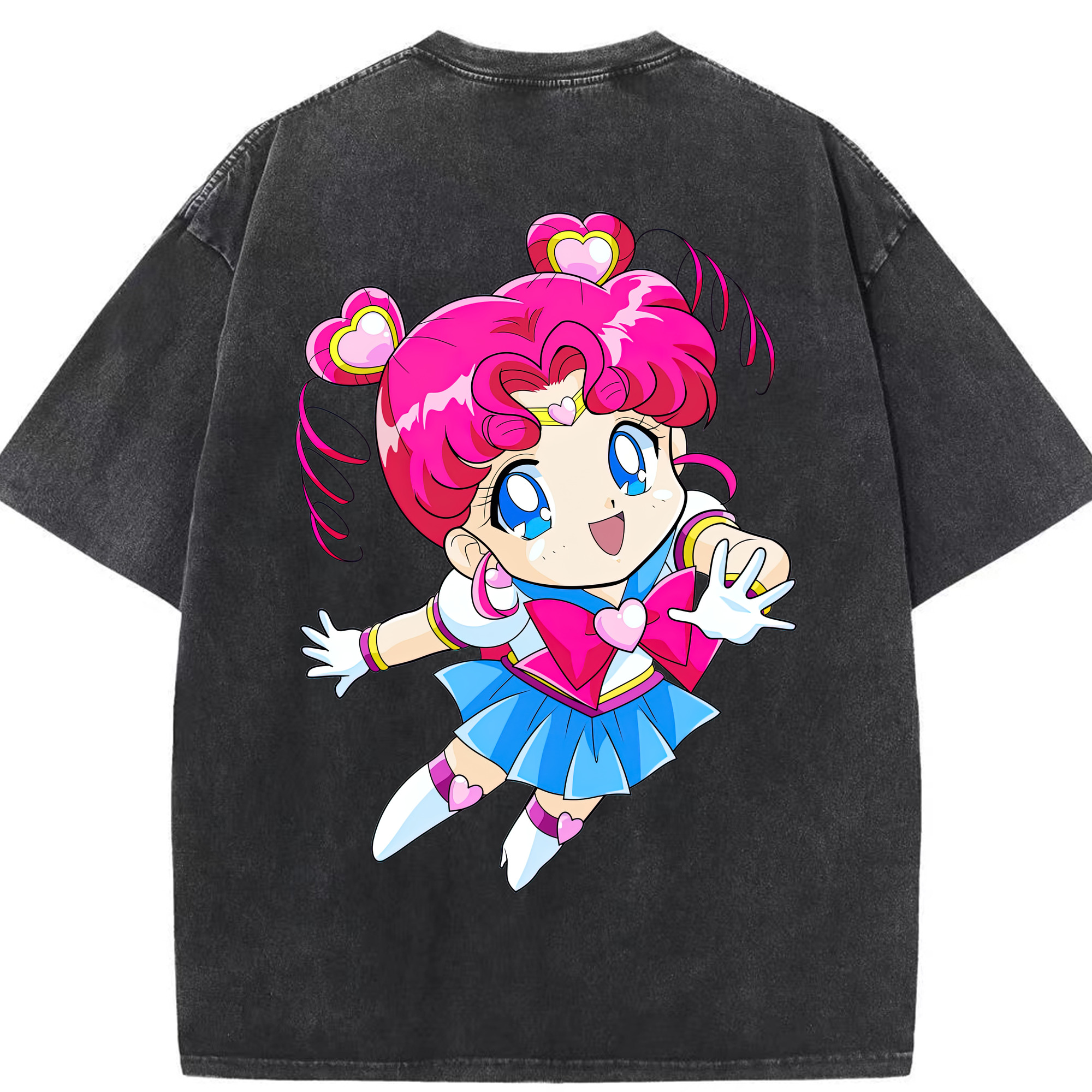 （画像用） 美少女戦士セーラームーン ちびうさ Sailor Moon Chibiusa Tsukino Usagi Small Lady Serenity 綿100% ヴィンテージ風 半袖Tシャツ（背面プリント）