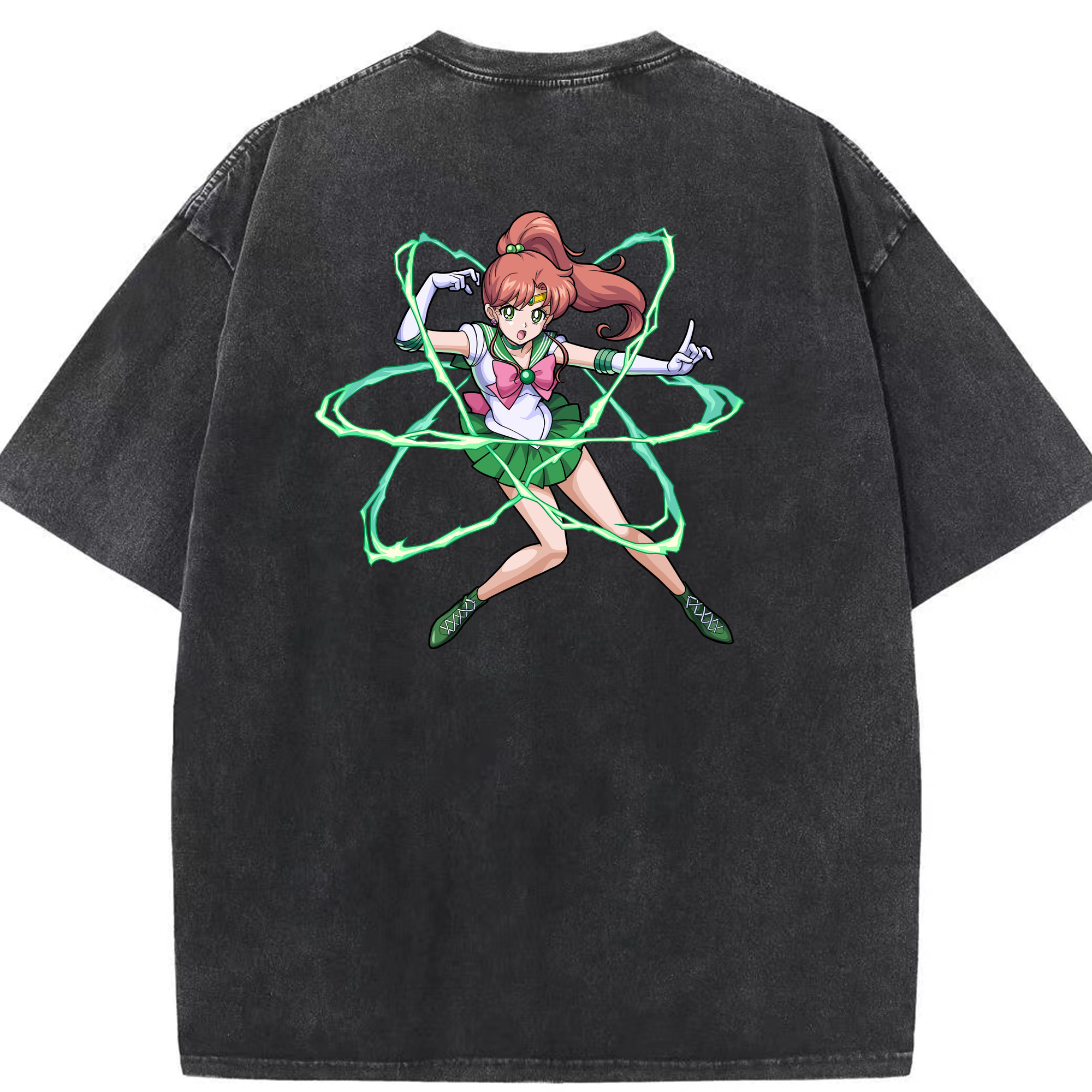（画像用） 美少女戦士セーラームーン 木野 まこと きの まこと Sailor Moon Kino Makoto （セーラージュピター；Sailor Jupiter） 綿100% ヴィンテージ風 半袖Tシャツ（背面プリント）