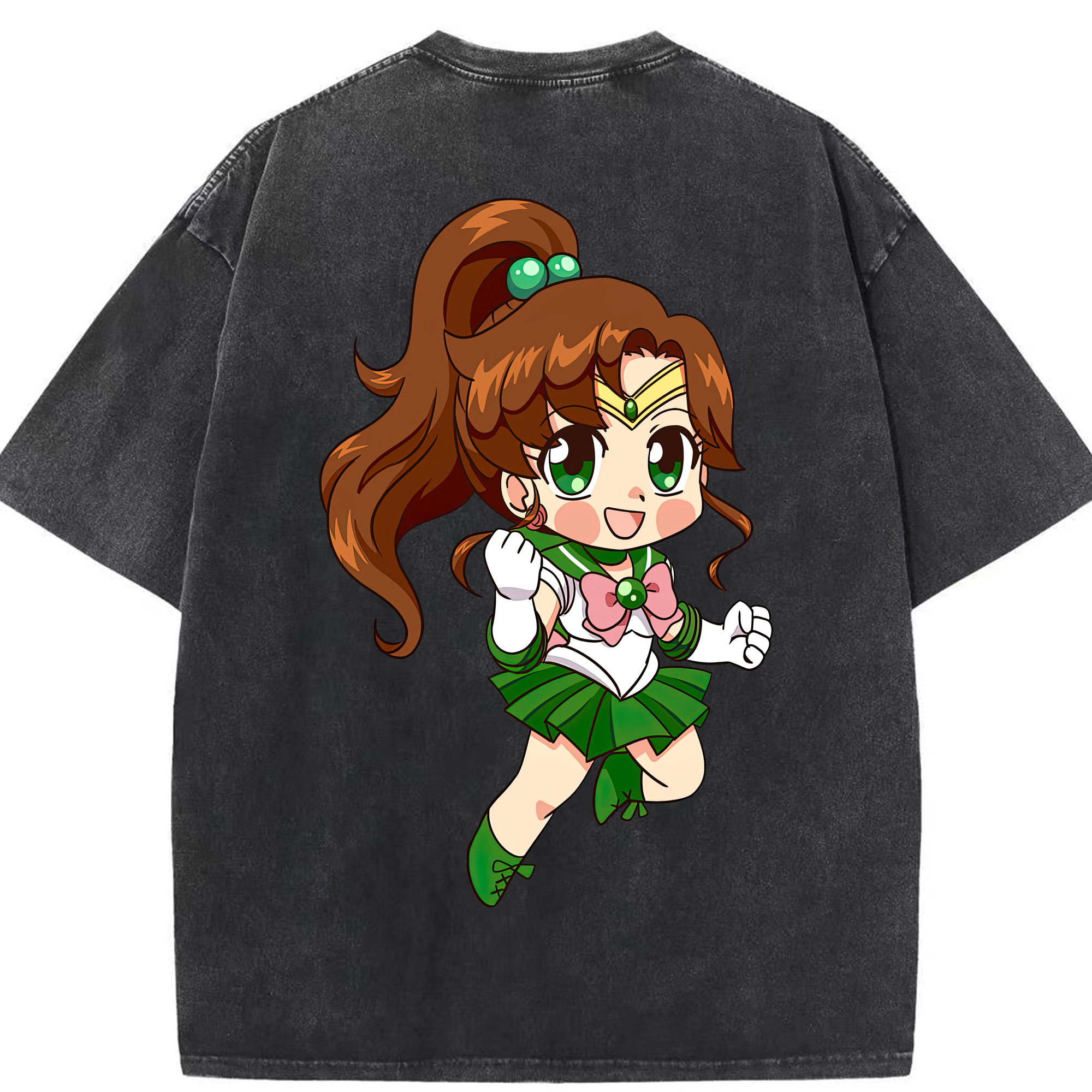 （画像用） 美少女戦士セーラームーン 木野 まこと きの まこと Sailor Moon Kino Makoto （セーラージュピター；Sailor Jupiter） 綿100% ヴィンテージ風 半袖Tシャツ（背面プリント）