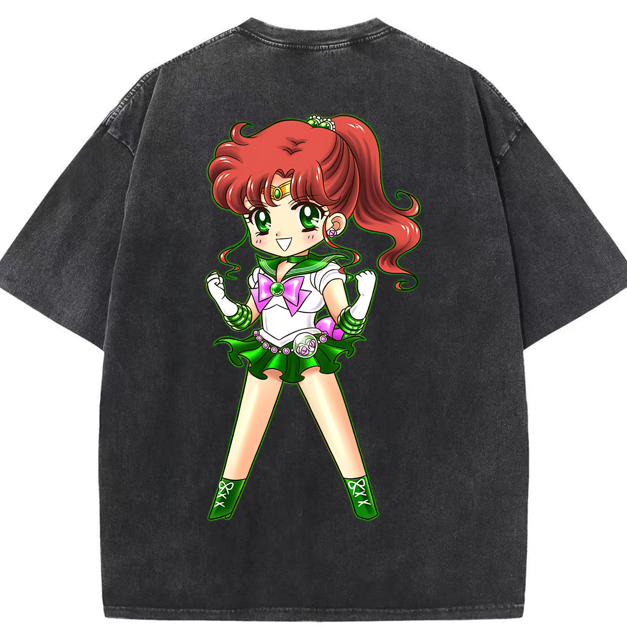 （画像用） 美少女戦士セーラームーン 木野 まこと きの まこと Sailor Moon Kino Makoto （セーラージュピター；Sailor Jupiter） 綿100% ヴィンテージ風 半袖Tシャツ（背面プリント）