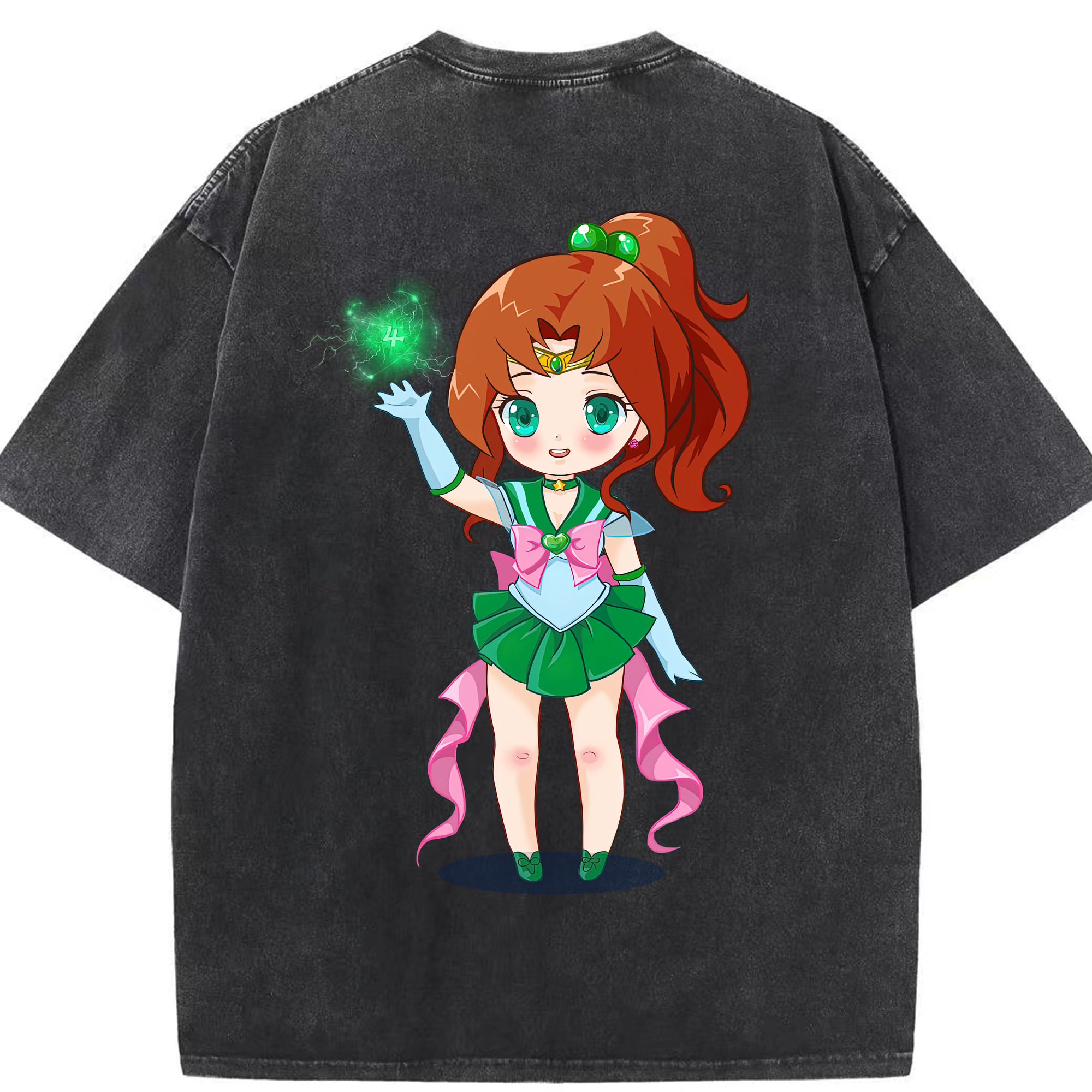 （画像用） 美少女戦士セーラームーン 木野 まこと きの まこと Sailor Moon Kino Makoto （セーラージュピター；Sailor Jupiter） 綿100% ヴィンテージ風 半袖Tシャツ（背面プリント）