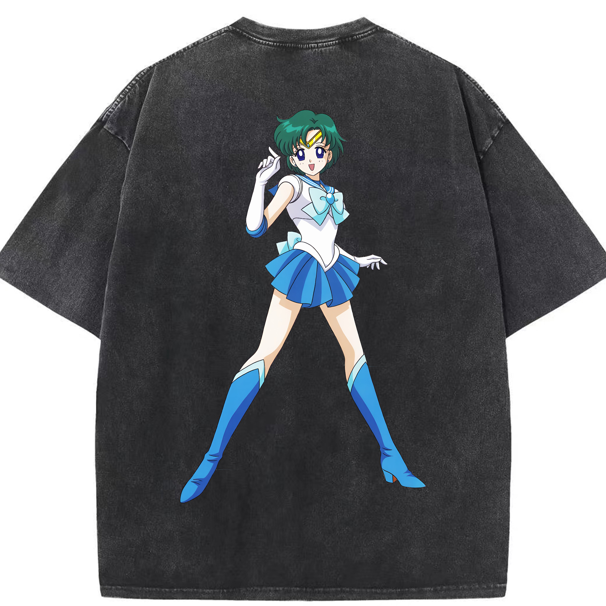 （画像用） 美少女戦士セーラームーン 海王 みちる（かいおう みちる） Sailor Moon Kaiou Michiru 綿100% ヴィンテージ風 半袖Tシャツ（背面プリント）