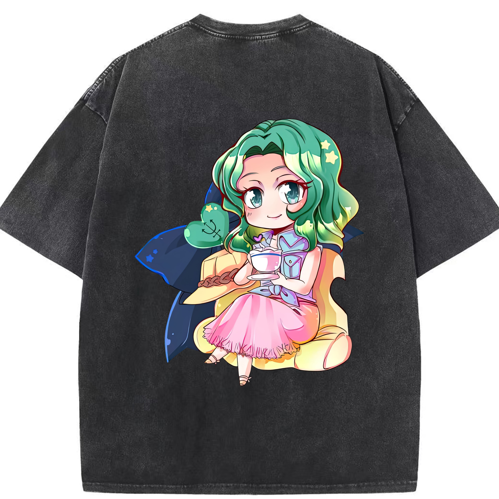 （画像用） 美少女戦士セーラームーン 海王 みちる（かいおう みちる） Sailor Moon Kaiou Michiru 綿100% ヴィンテージ風 半袖Tシャツ（背面プリント）