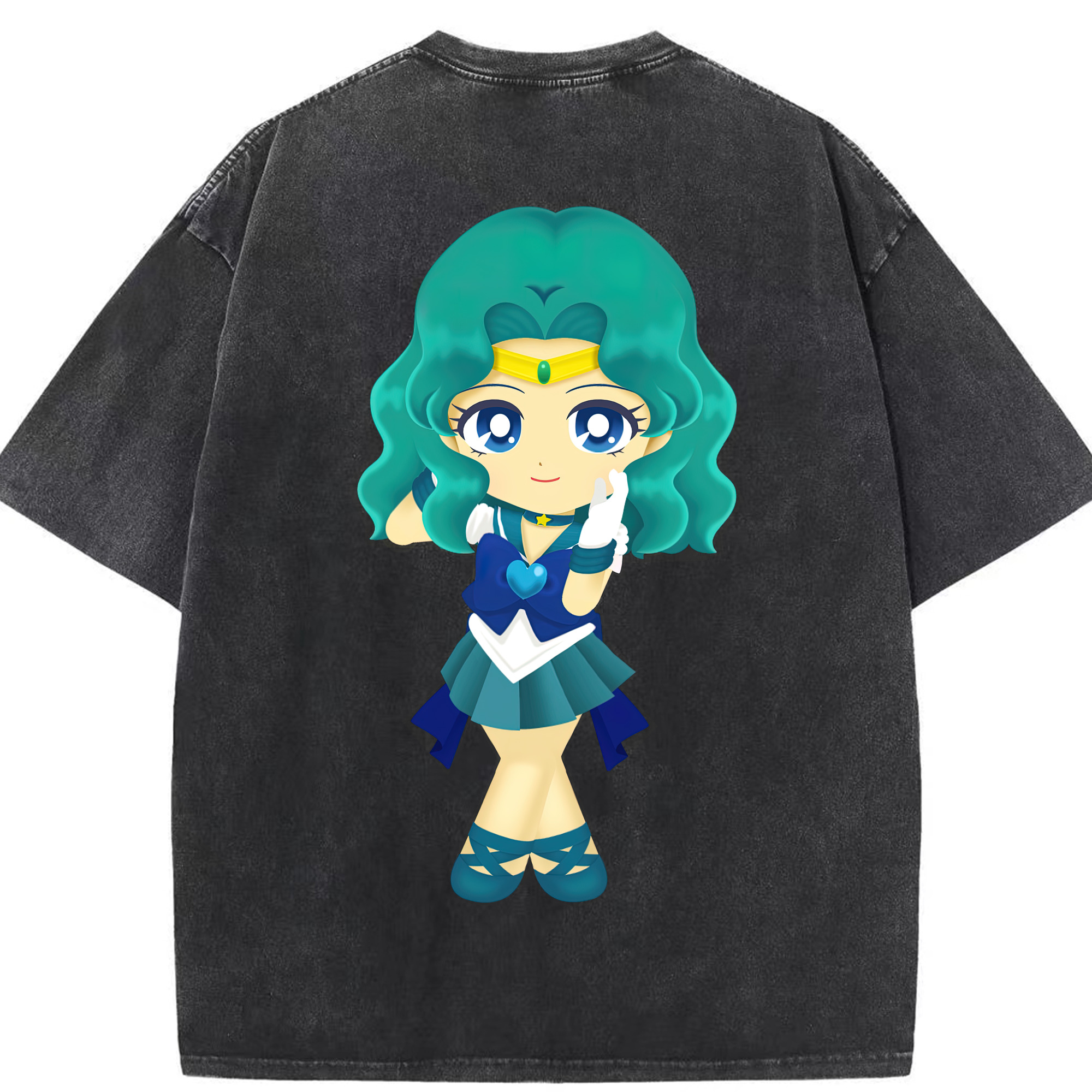 （画像用） 美少女戦士セーラームーン 海王 みちる（かいおう みちる） Sailor Moon Kaiou Michiru 綿100% ヴィンテージ風 半袖Tシャツ（背面プリント）