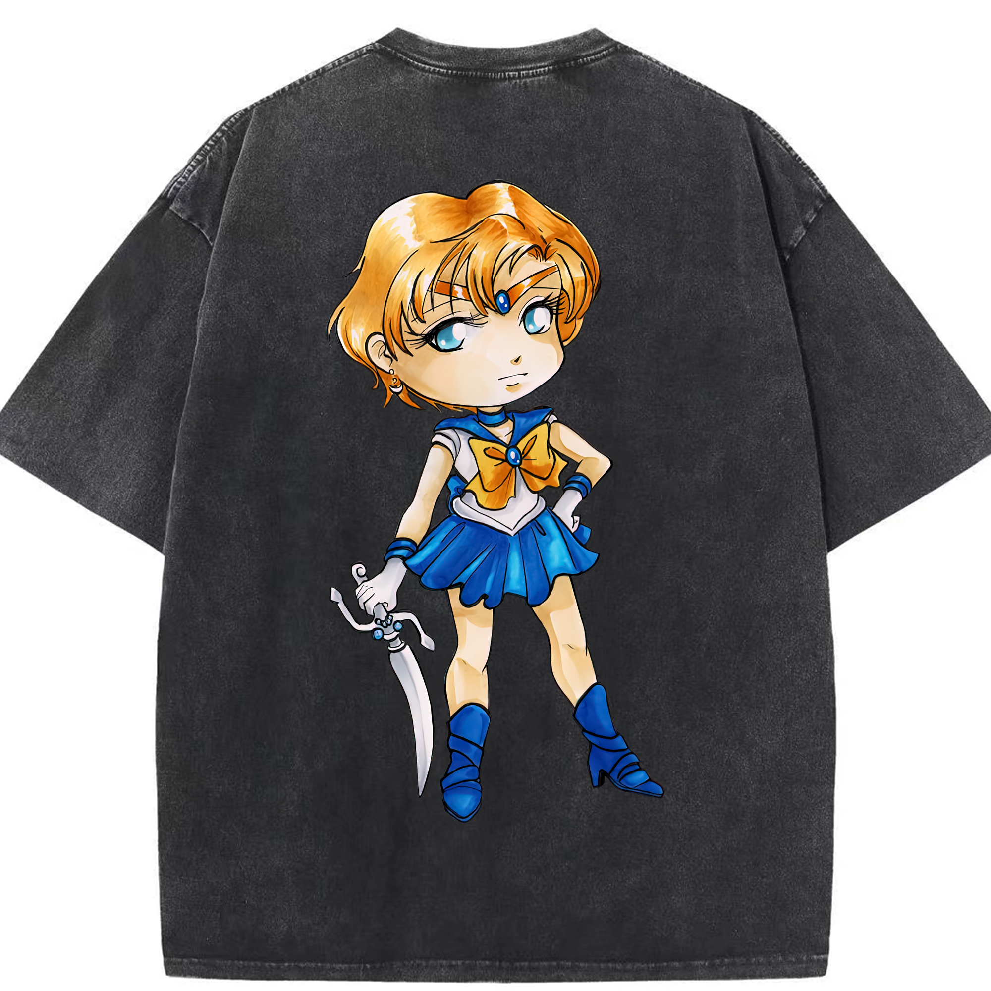（画像用） 美少女戦士セーラームーン 天王はるか Sailor Moon Tenoh Haruka 綿100% ヴィンテージ風 半袖Tシャツ（背面プリント）