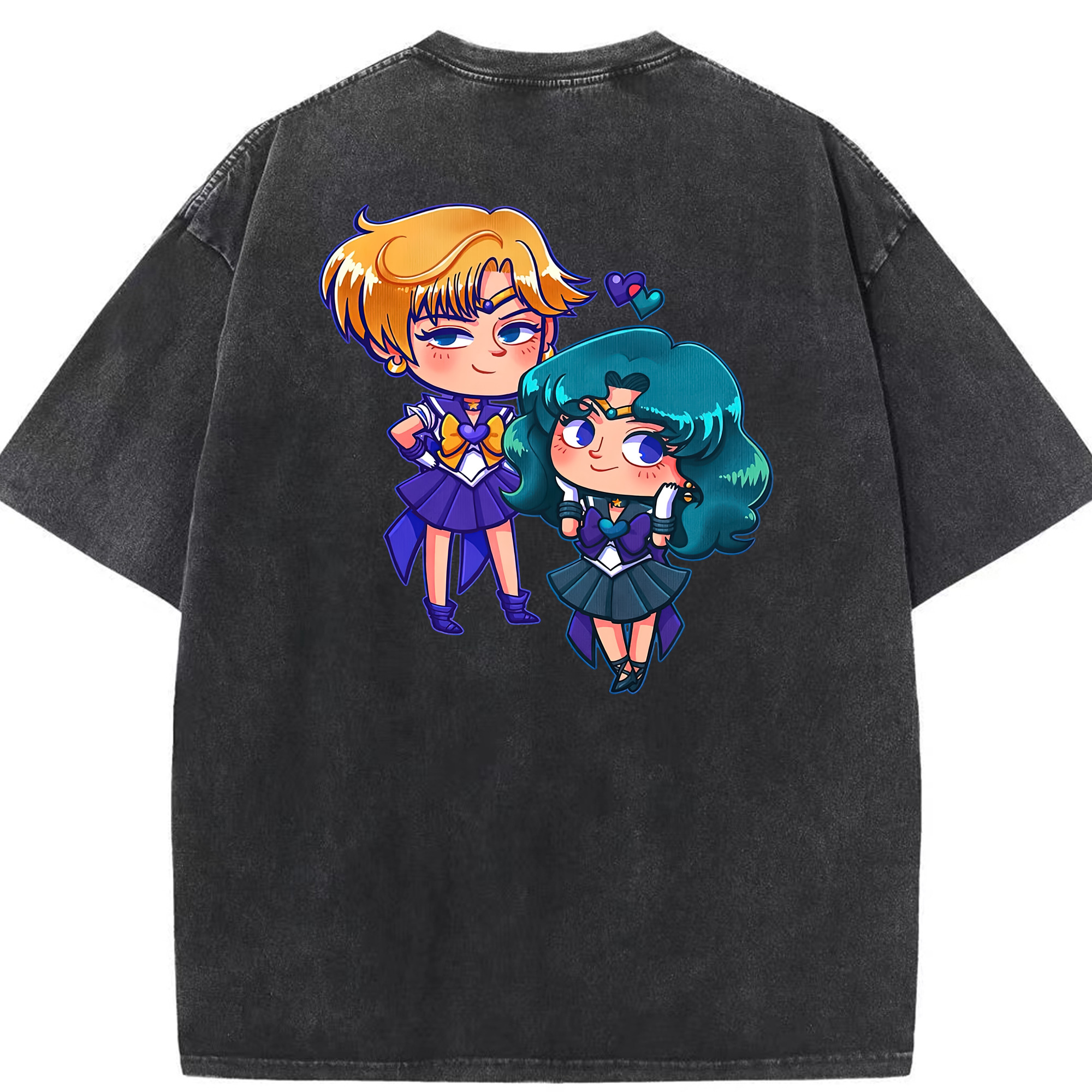 （画像用） 美少女戦士セーラームーン 天王はるか Sailor Moon Tenoh Haruka 綿100% ヴィンテージ風 半袖Tシャツ（背面プリント）