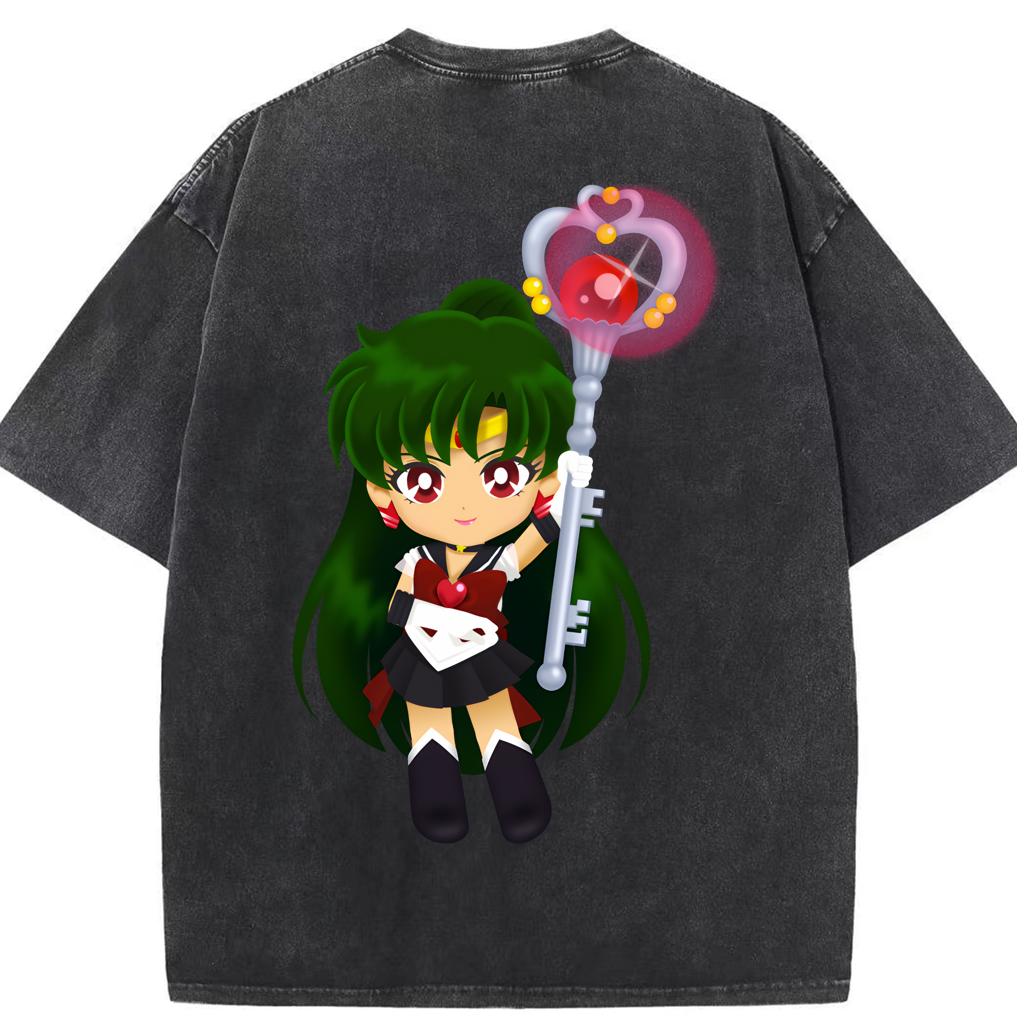 （画像用） 美少女戦士セーラームーン 冥王せつな Sailor Moon Meiou Setsuna 綿100% ヴィンテージ風 半袖Tシャツ（背面プリント）
