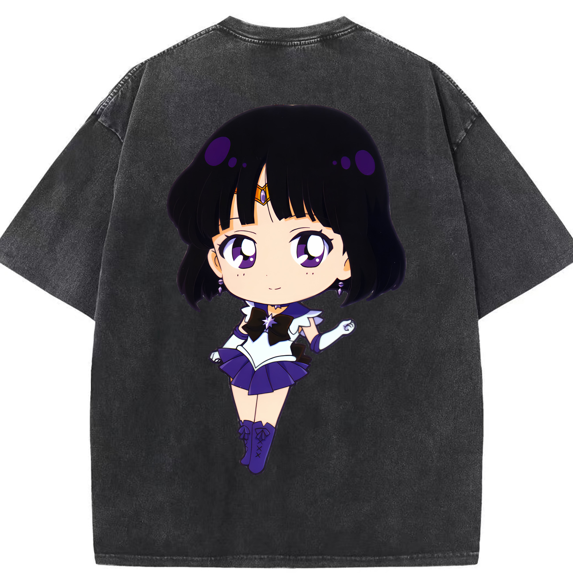 （画像用） 美少女戦士セーラームーン 土萠ほたる Sailor Moon Tomoe Hotaru （セーラーサターン；Sailor Saturn） 綿100% ヴィンテージ風 半袖Tシャツ（背面プリント）