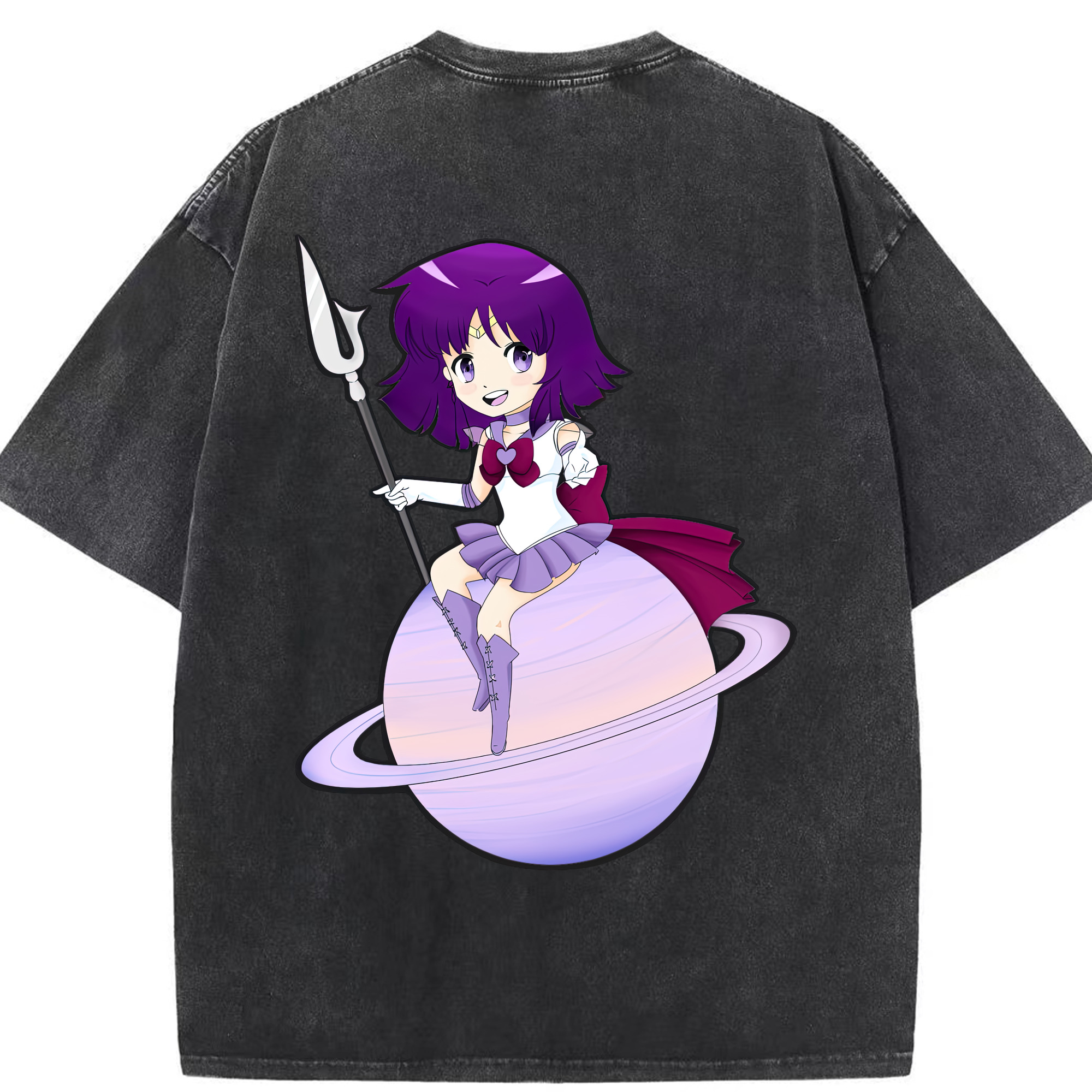 （画像用） 美少女戦士セーラームーン 土萠ほたる Sailor Moon Tomoe Hotaru （セーラーサターン；Sailor Saturn） 綿100% ヴィンテージ風 半袖Tシャツ（背面プリント）