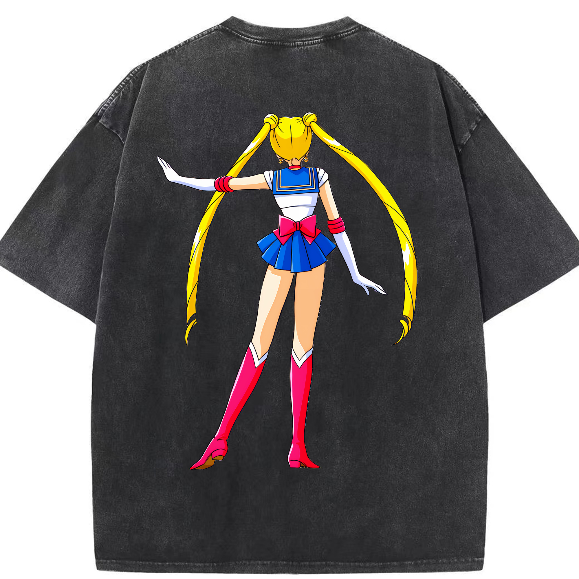 （画像用） 美少女戦士セーラームーン 月野 うさぎ つきの うさぎ Sailor Moon Tsukino Usagi 綿100% ヴィンテージ風 半袖Tシャツ（背面プリント）