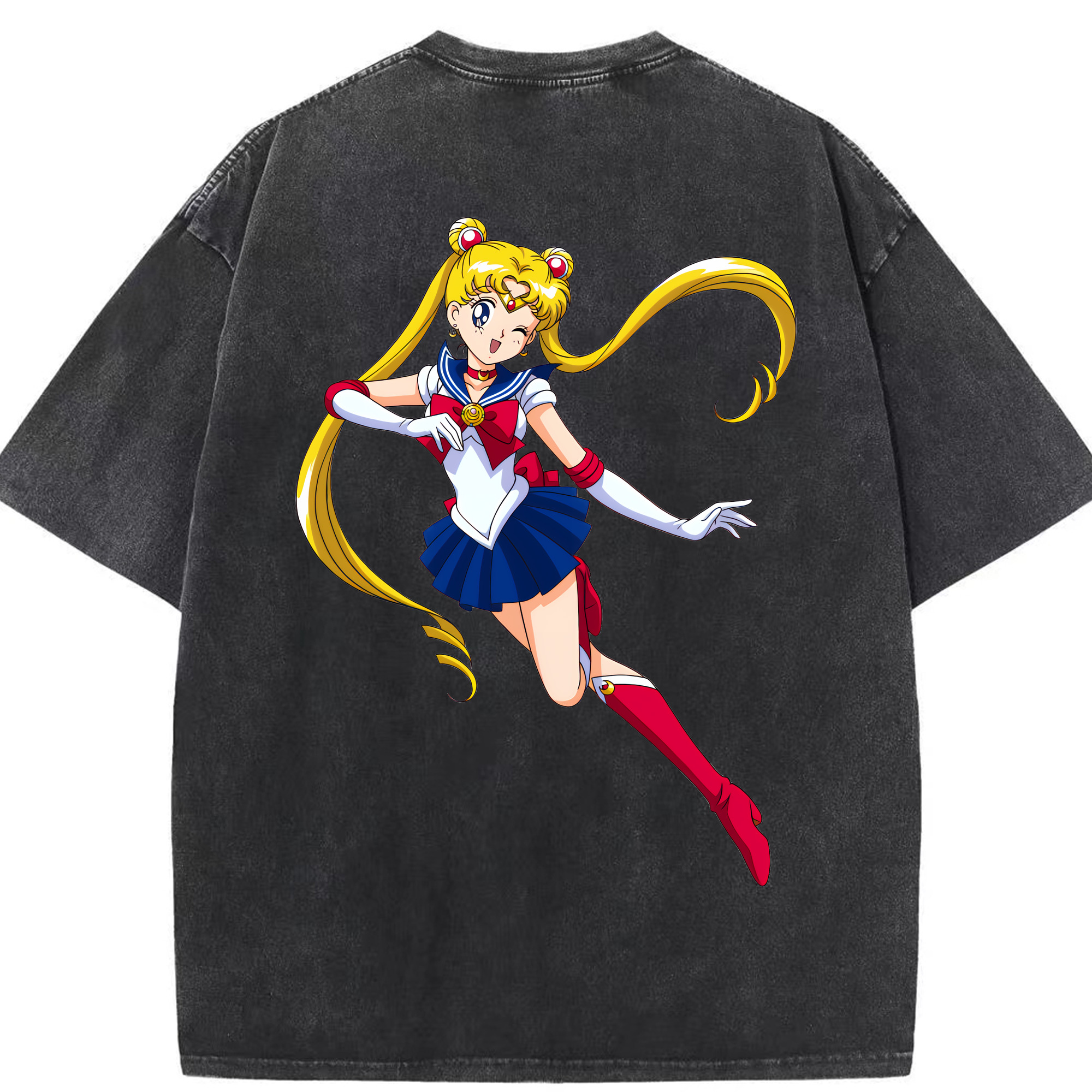 （画像用） 美少女戦士セーラームーン 月野 うさぎ つきの うさぎ Sailor Moon Tsukino Usagi 綿100% ヴィンテージ風 半袖Tシャツ（背面プリント）