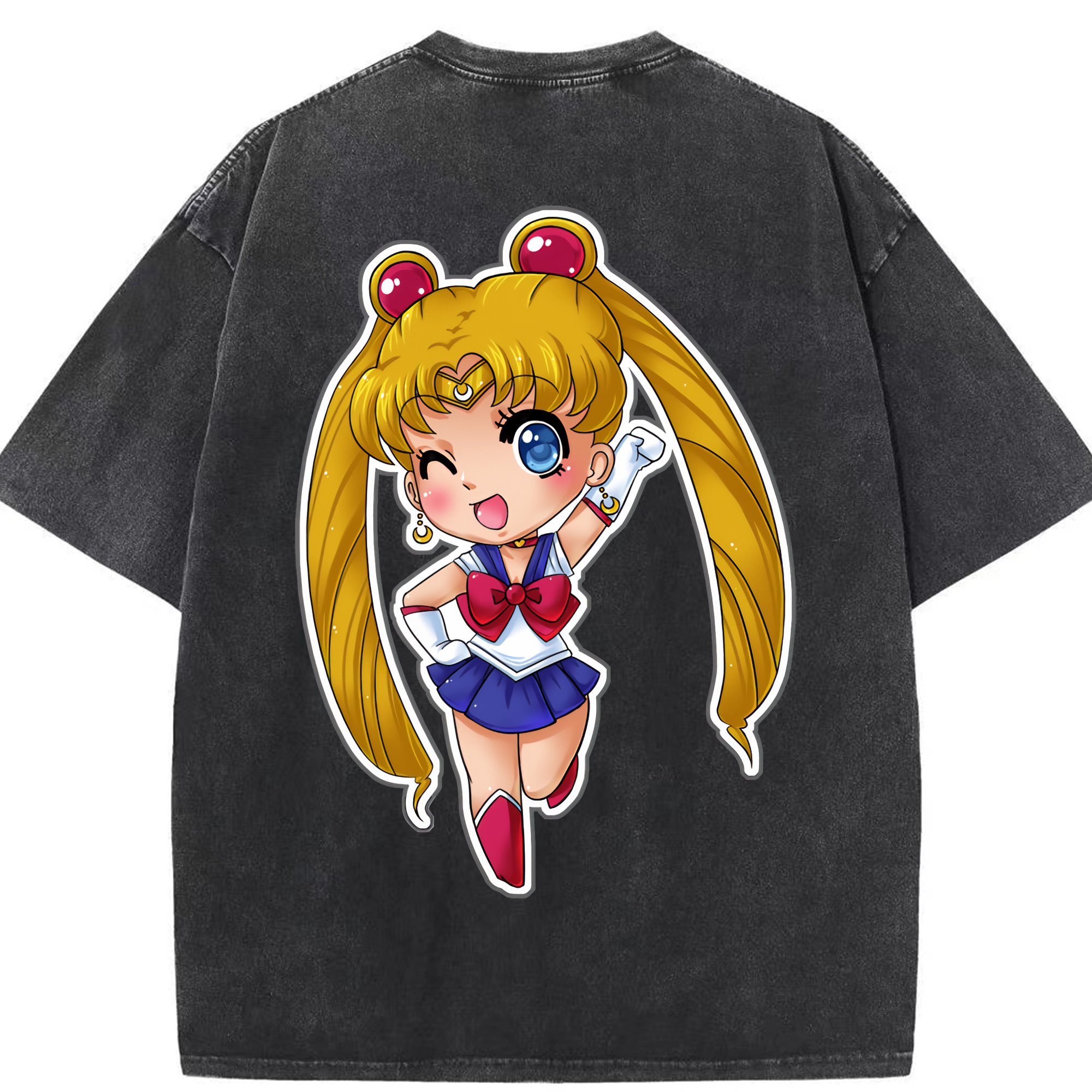 （画像用） 美少女戦士セーラームーン 月野 うさぎ つきの うさぎ Sailor Moon Tsukino Usagi 綿100% ヴィンテージ風 半袖Tシャツ（背面プリント）