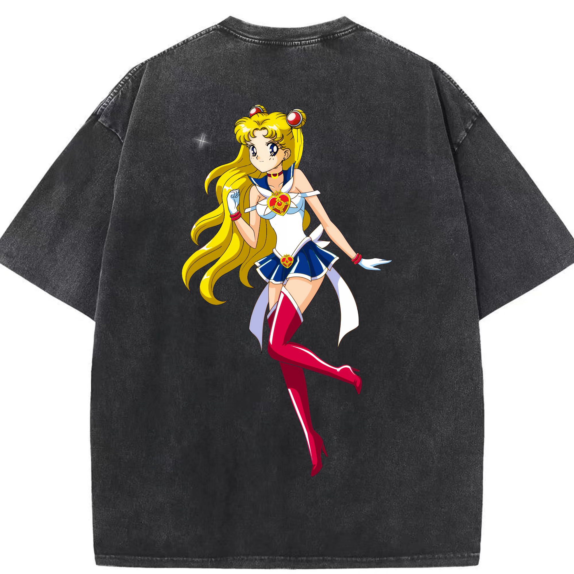 （画像用） 美少女戦士セーラームーン 月野 うさぎ つきの うさぎ Sailor Moon Tsukino Usagi 綿100% ヴィンテージ風 半袖Tシャツ（背面プリント）