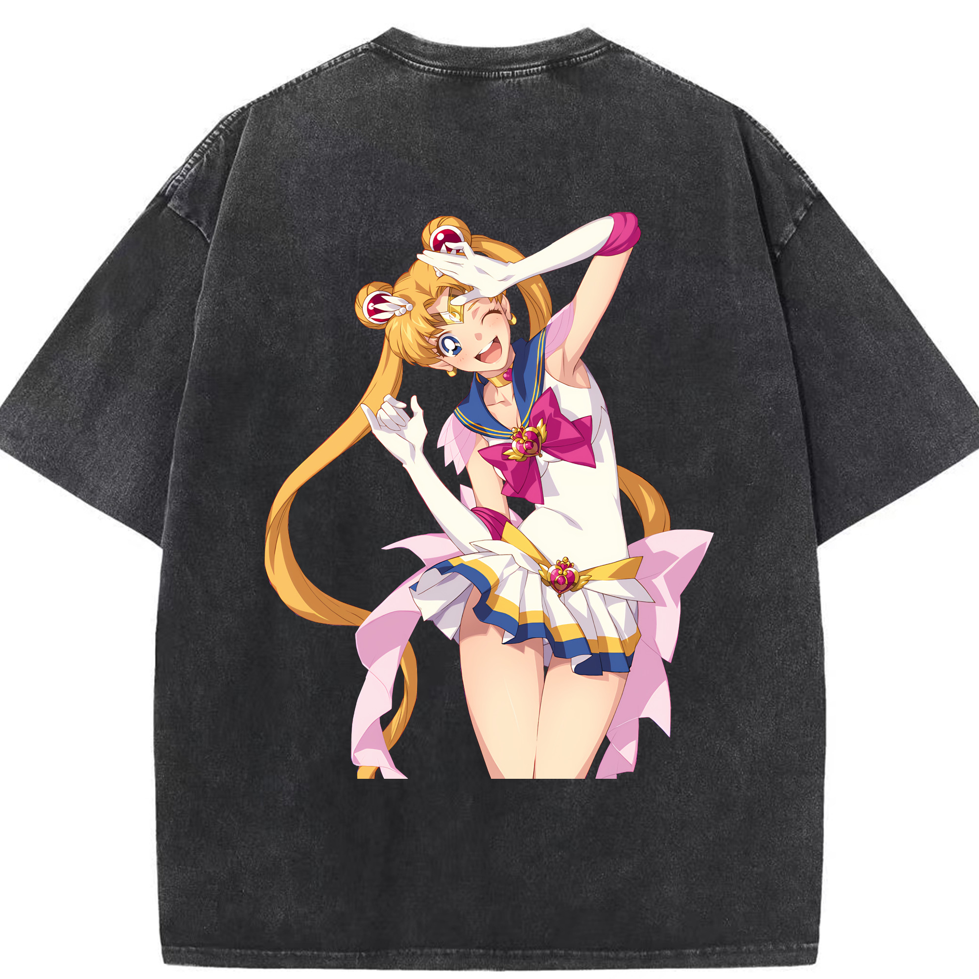 （画像用） 美少女戦士セーラームーン 月野 うさぎ つきの うさぎ Sailor Moon Tsukino Usagi 綿100% ヴィンテージ風 半袖Tシャツ（背面プリント）