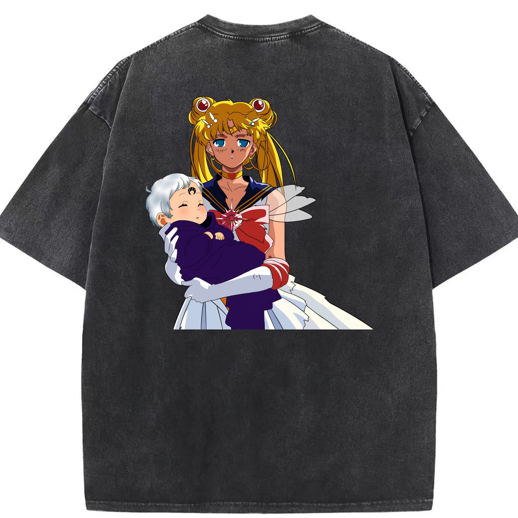 （画像用） 美少女戦士セーラームーン 月野 うさぎ つきの うさぎ Sailor Moon Tsukino Usagi 綿100% ヴィンテージ風 半袖Tシャツ（背面プリント）