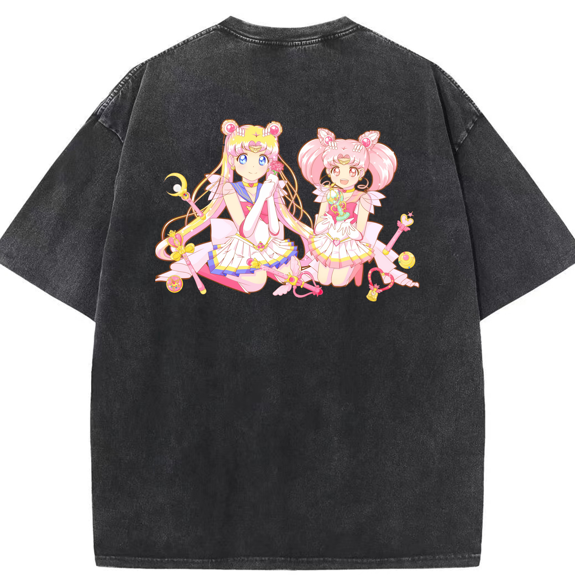 （画像用） 美少女戦士セーラームーン 月野 うさぎ つきの うさぎ Sailor Moon Tsukino Usagi 綿100% ヴィンテージ風 半袖Tシャツ（背面プリント）