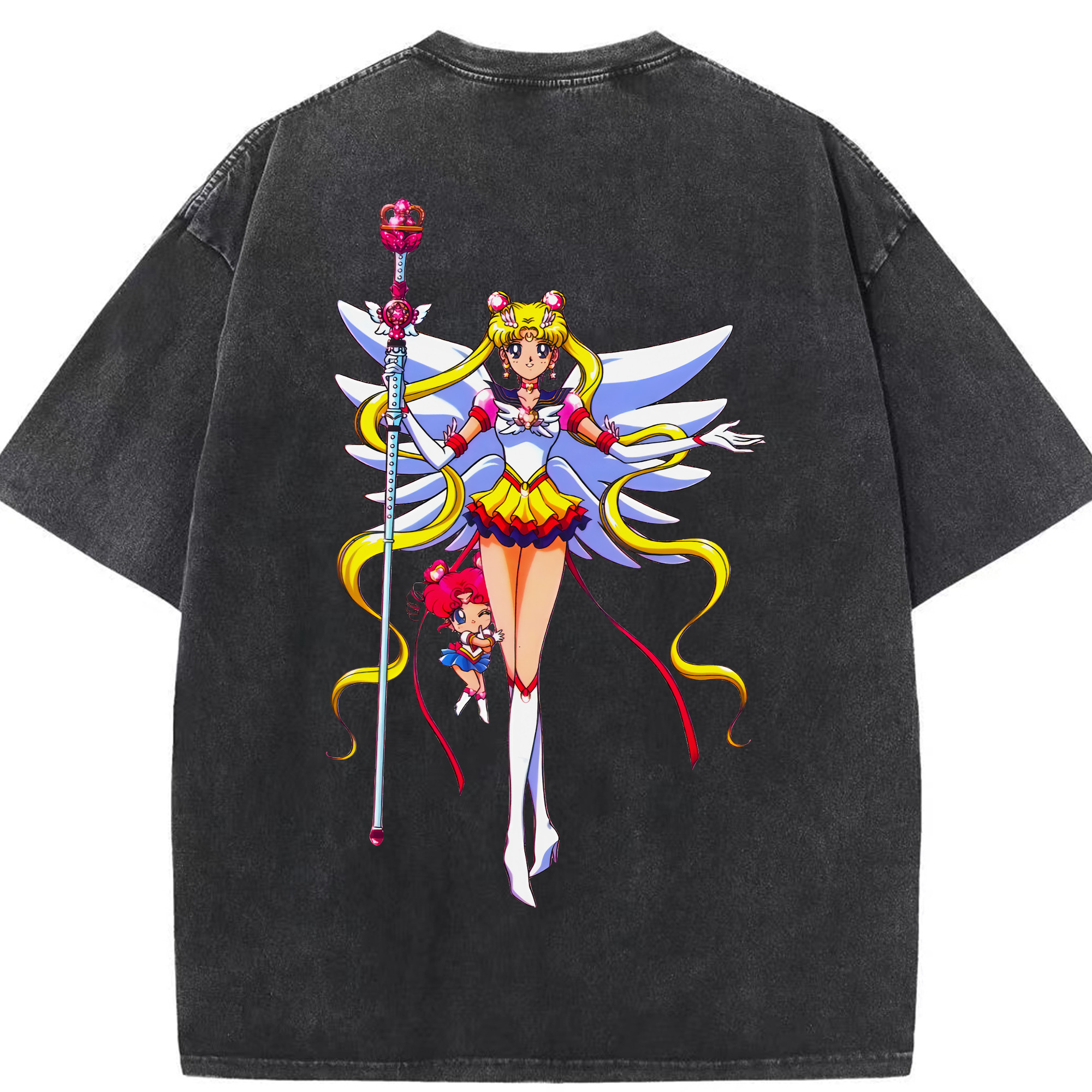 （画像用） 美少女戦士セーラームーン 月野 うさぎ つきの うさぎ Sailor Moon Tsukino Usagi 綿100% ヴィンテージ風 半袖Tシャツ（背面プリント）