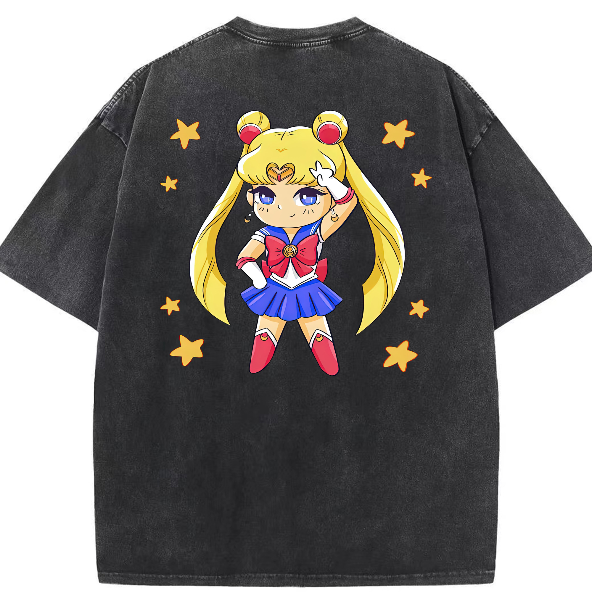（画像用） 美少女戦士セーラームーン 月野 うさぎ つきの うさぎ Sailor Moon Tsukino Usagi 綿100% ヴィンテージ風 半袖Tシャツ（背面プリント）