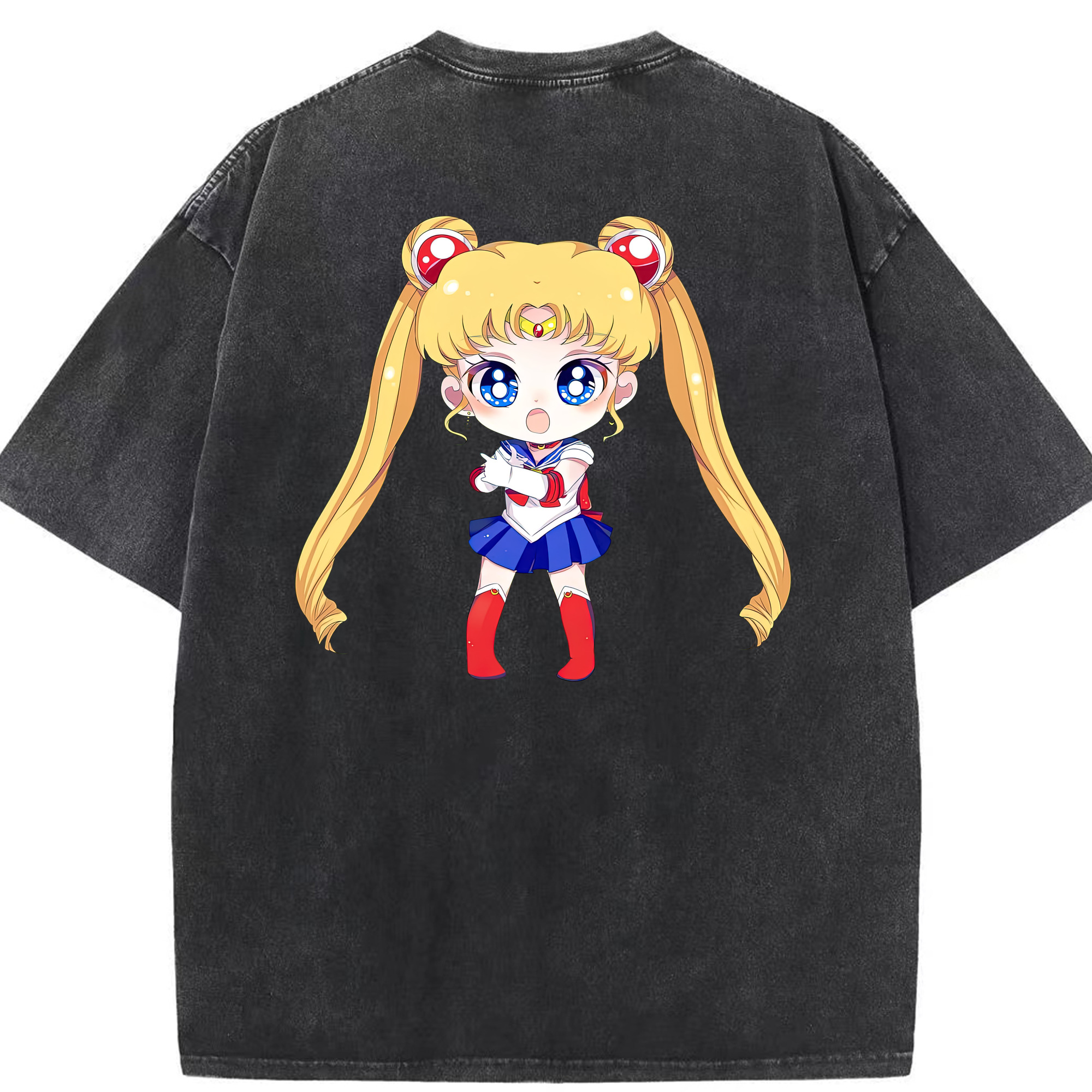 （画像用） 美少女戦士セーラームーン 月野 うさぎ つきの うさぎ Sailor Moon Tsukino Usagi 綿100% ヴィンテージ風 半袖Tシャツ（背面プリント）