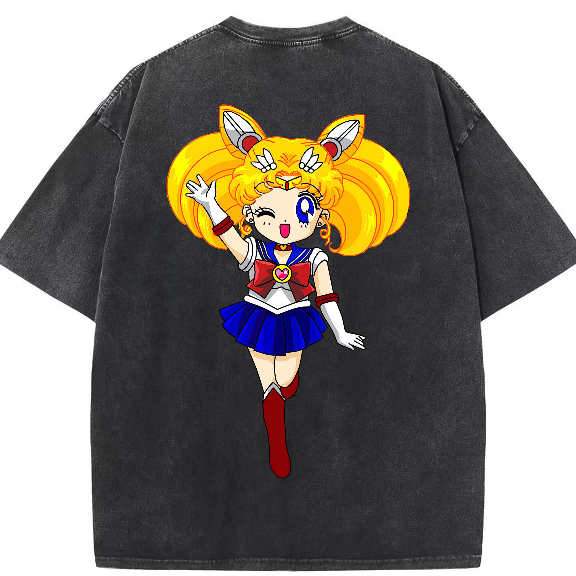 （画像用） 美少女戦士セーラームーン 月野 うさぎ つきの うさぎ Sailor Moon Tsukino Usagi 綿100% ヴィンテージ風 半袖Tシャツ（背面プリント）