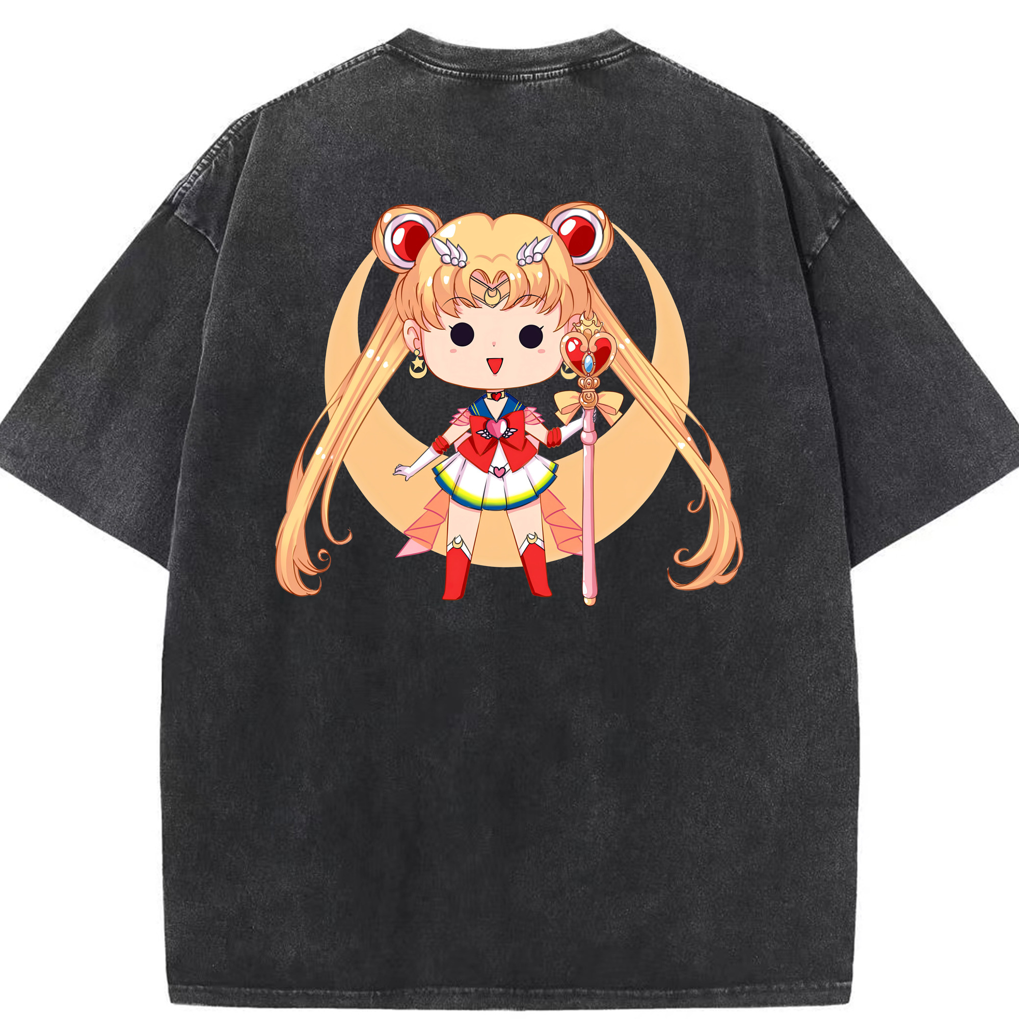 （画像用） 美少女戦士セーラームーン 月野 うさぎ つきの うさぎ Sailor Moon Tsukino Usagi 綿100% ヴィンテージ風 半袖Tシャツ（背面プリント）