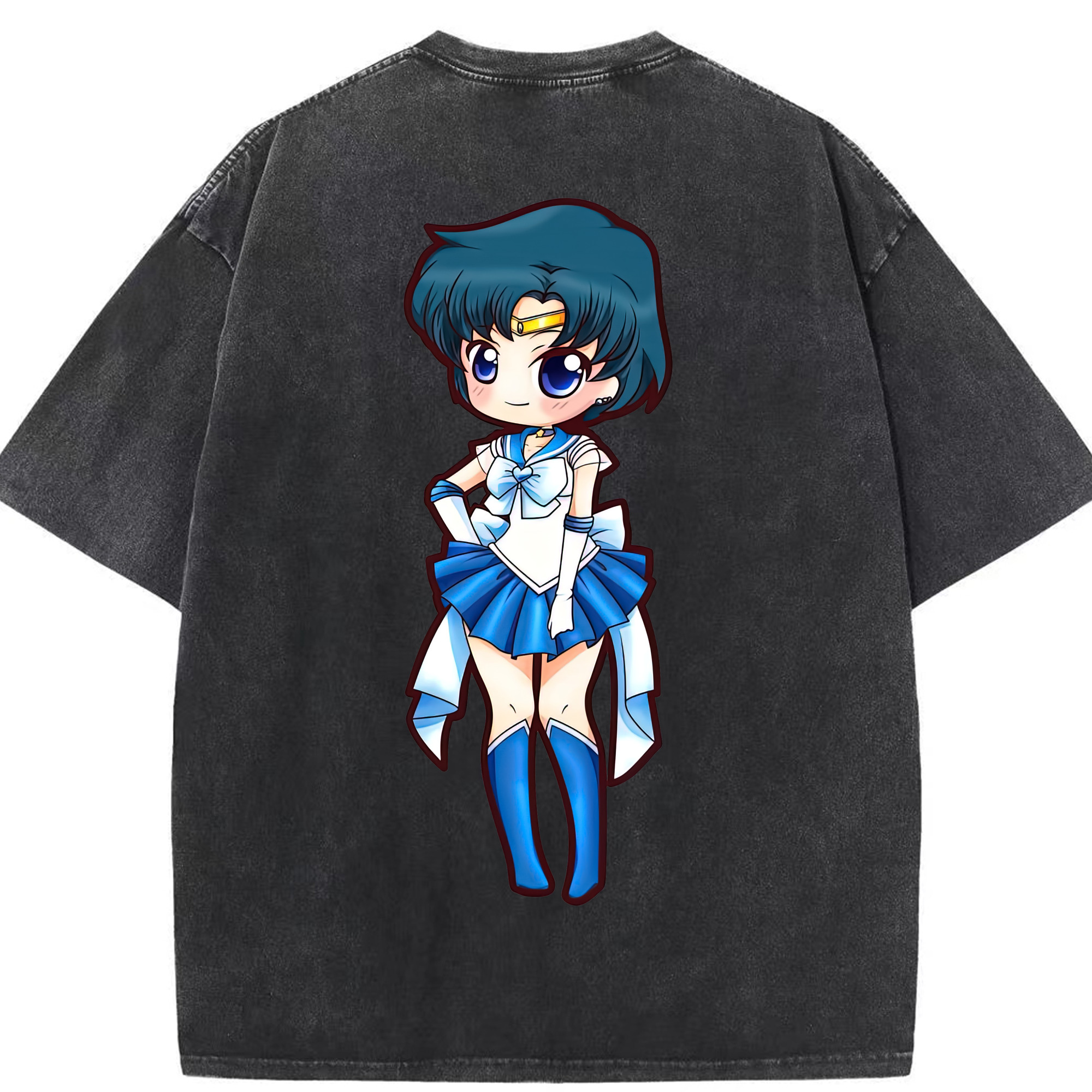 （画像用） 美少女戦士セーラームーン 水野 亜美 みずの あみ Sailor Moon Mizuno Ami 綿100% ヴィンテージ風 半袖Tシャツ（背面プリント）
