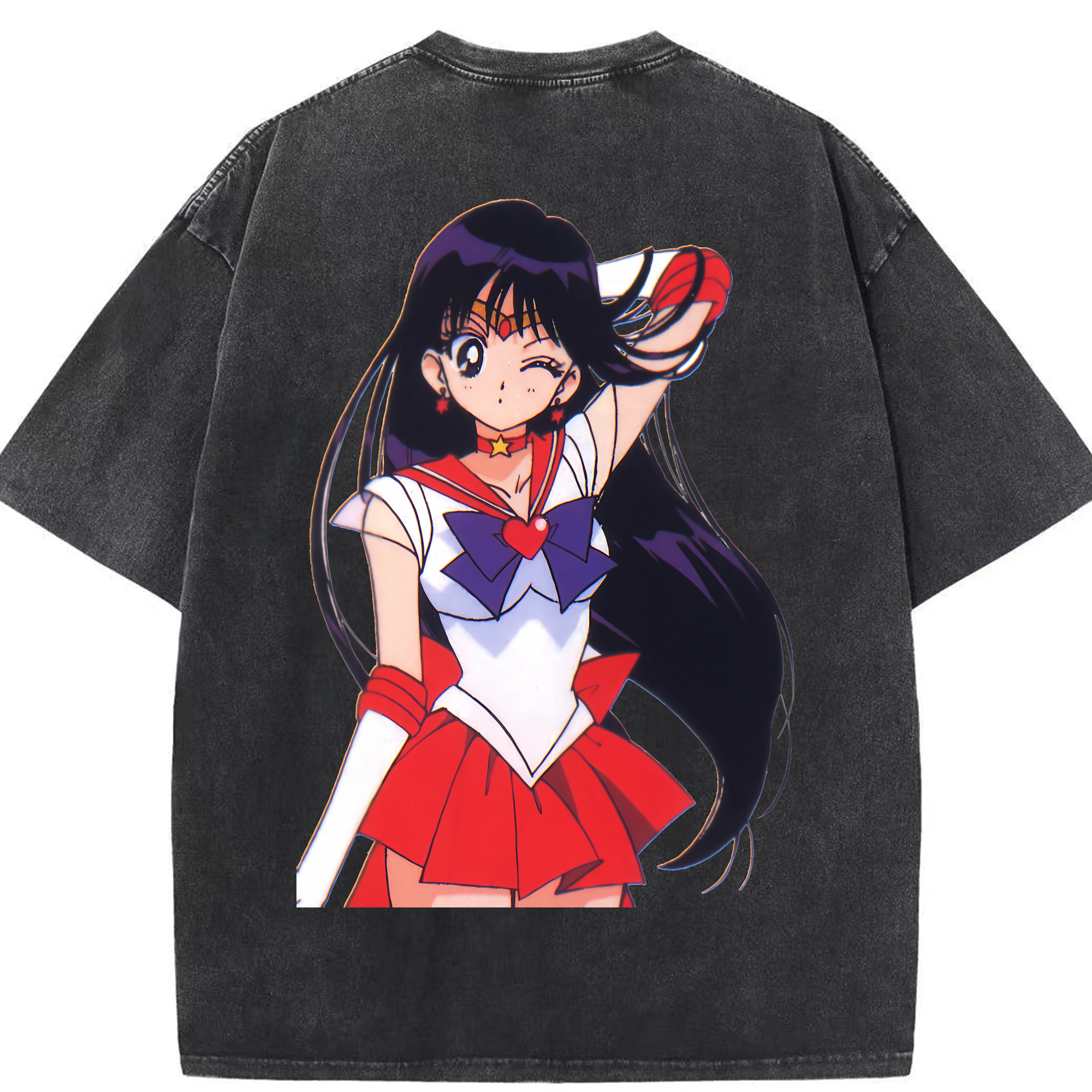 （画像用） 美少女戦士セーラームーン 火野レイ ひの レイ Sailor Moon Hino Rei （セーラーマーズ,Sailor Mars） 綿100% ヴィンテージ風 半袖Tシャツ（背面プリント）
